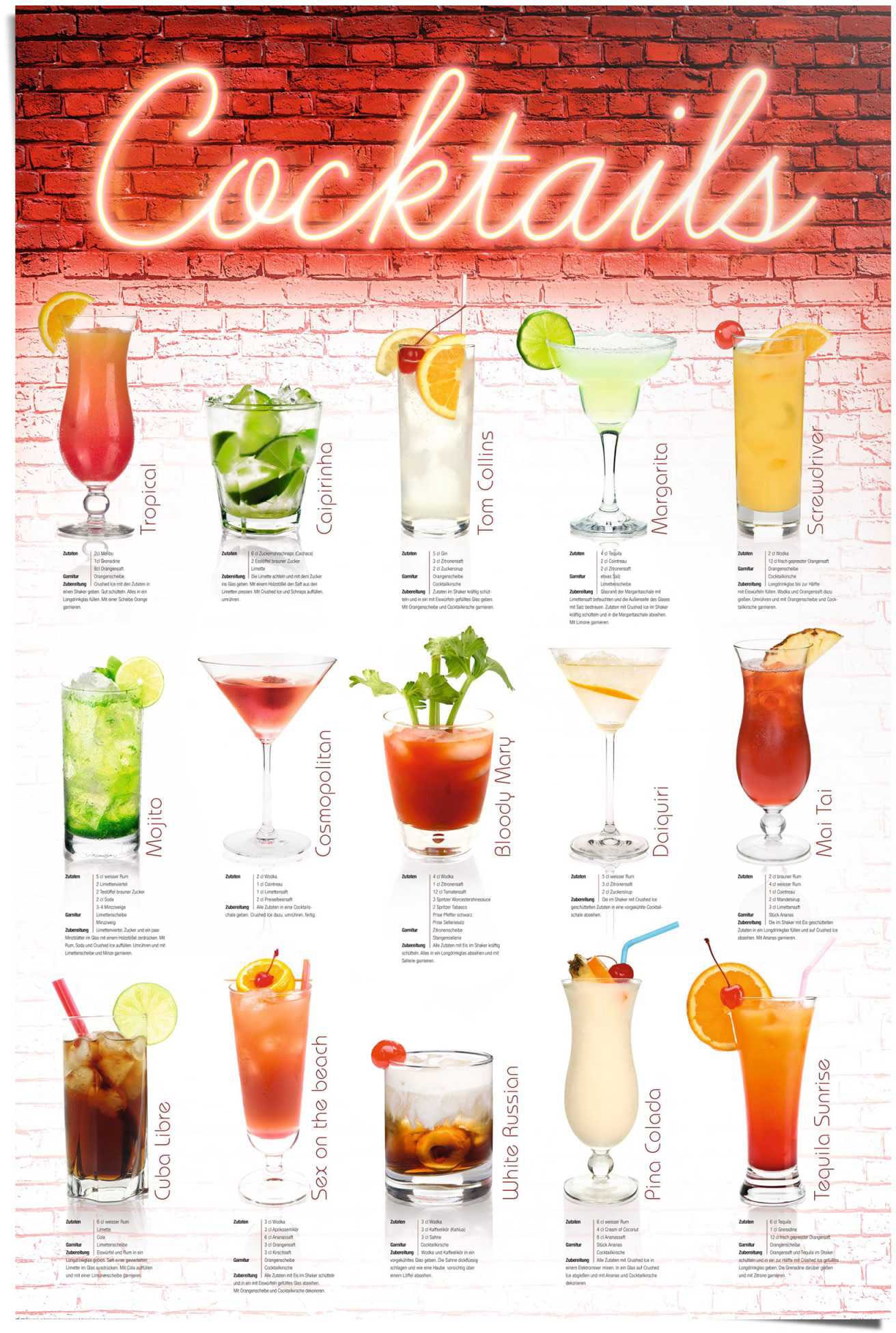 Poster »Cocktails Rezepte«, (1 St.)