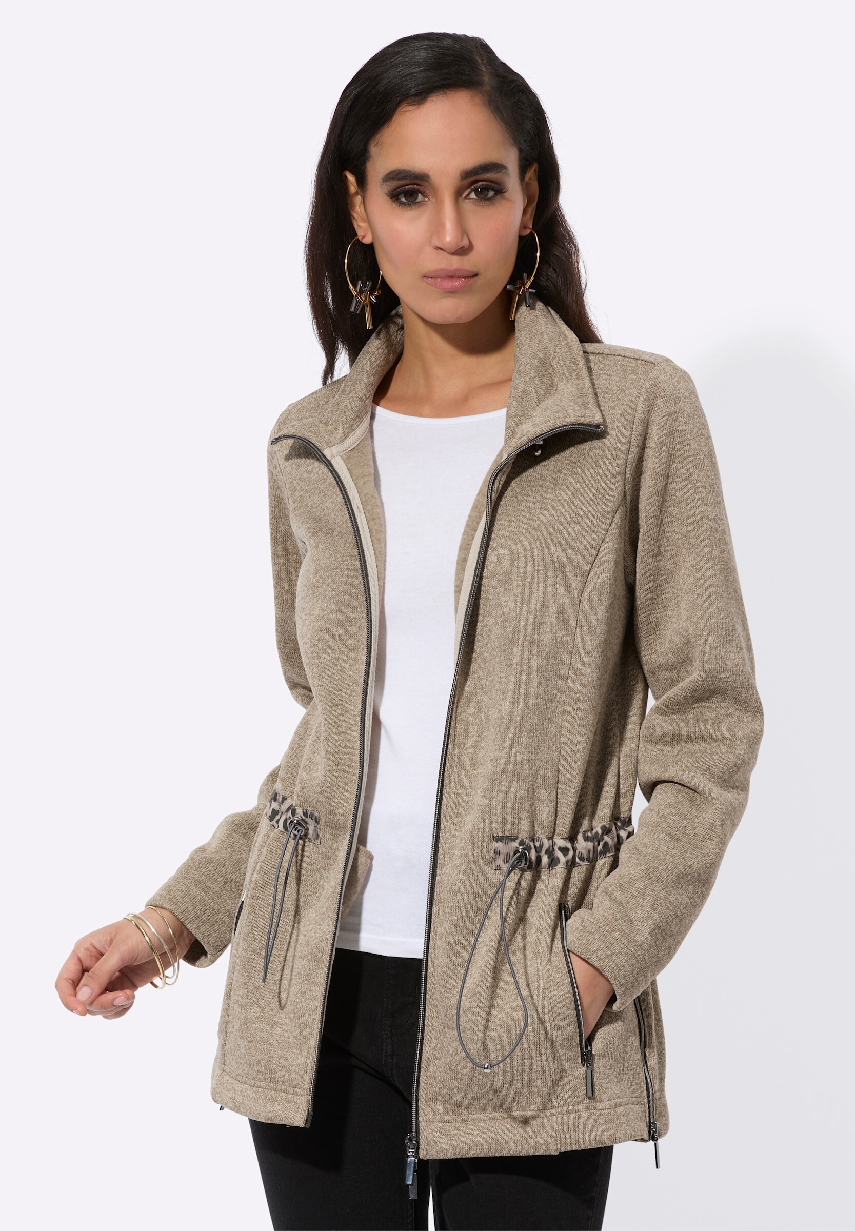 creation L Fleecejacke »Strickfleece-Jacke Strickfleecejacke mit Leo-Akzenten«