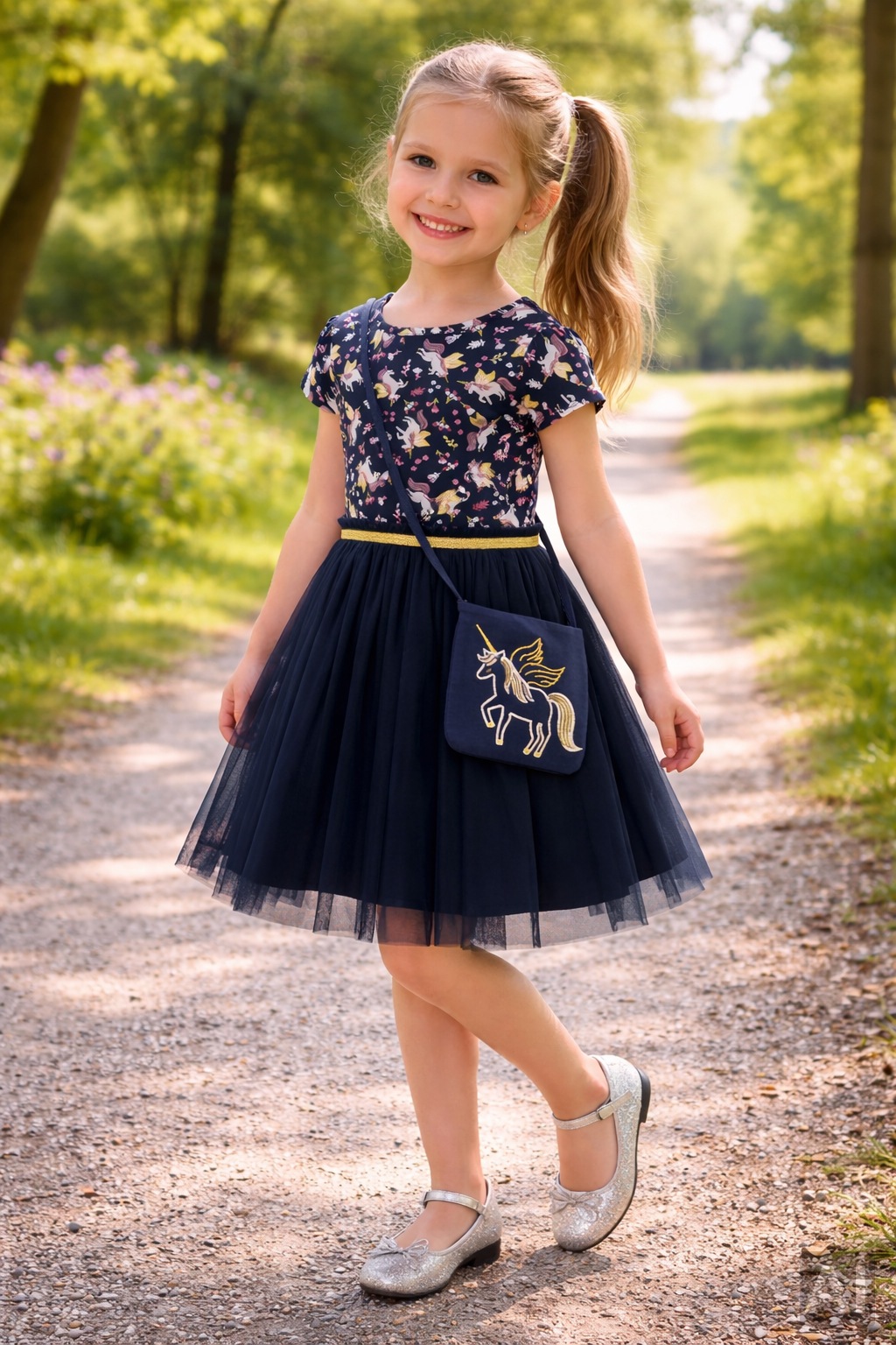 happy girls Sommerkleid Set, 2 tlg. tlg. mit aufgesetztem Tüllrock und abnehmbarer Umhängetasche