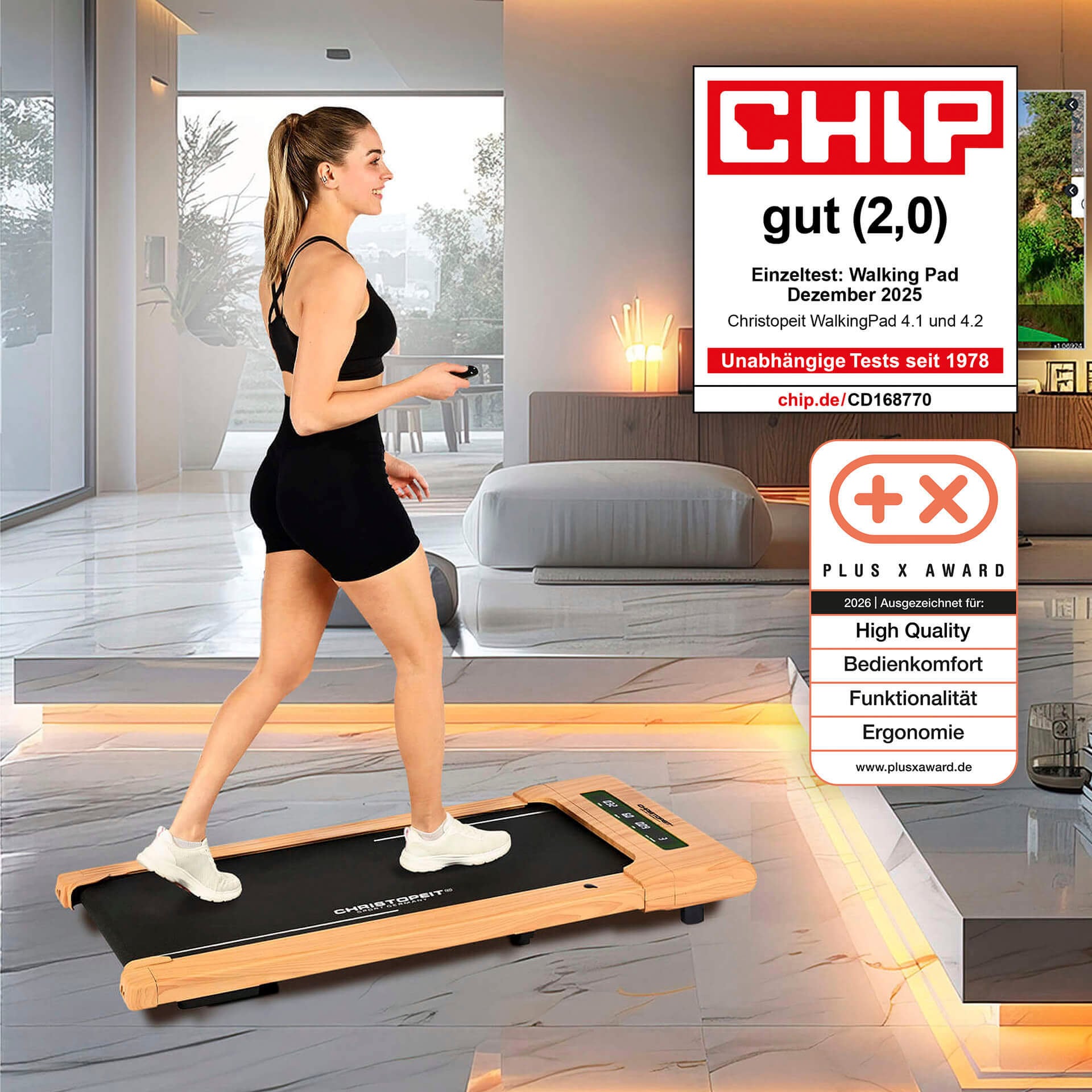 Christopeit Sport® Laufband »Walking Pad 4.2 Holzoptik« bis max. 6 km/h, 120 kg max. Benutzergewicht