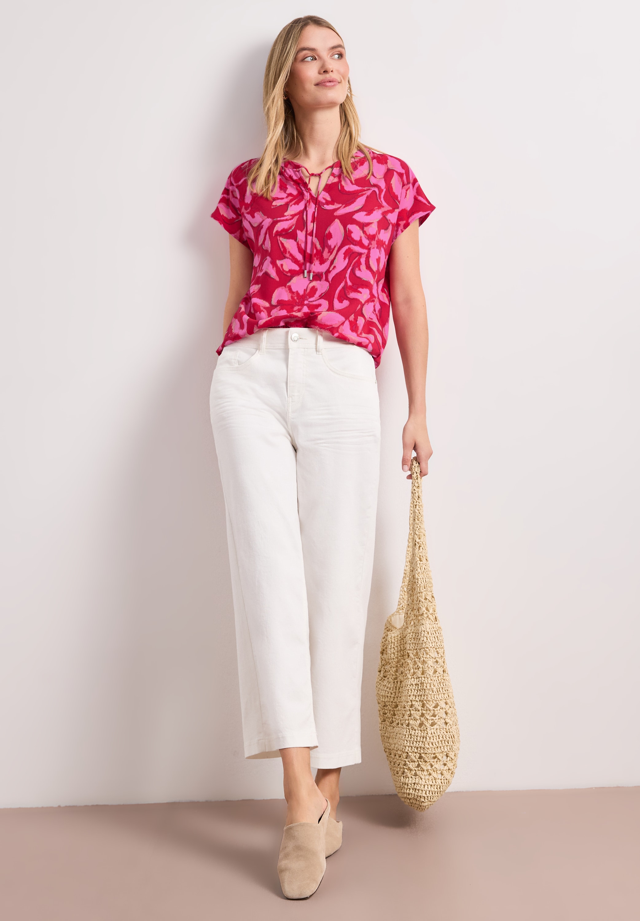 STREET ONE Kurzarmbluse Sommerbluse mit floralem Muster