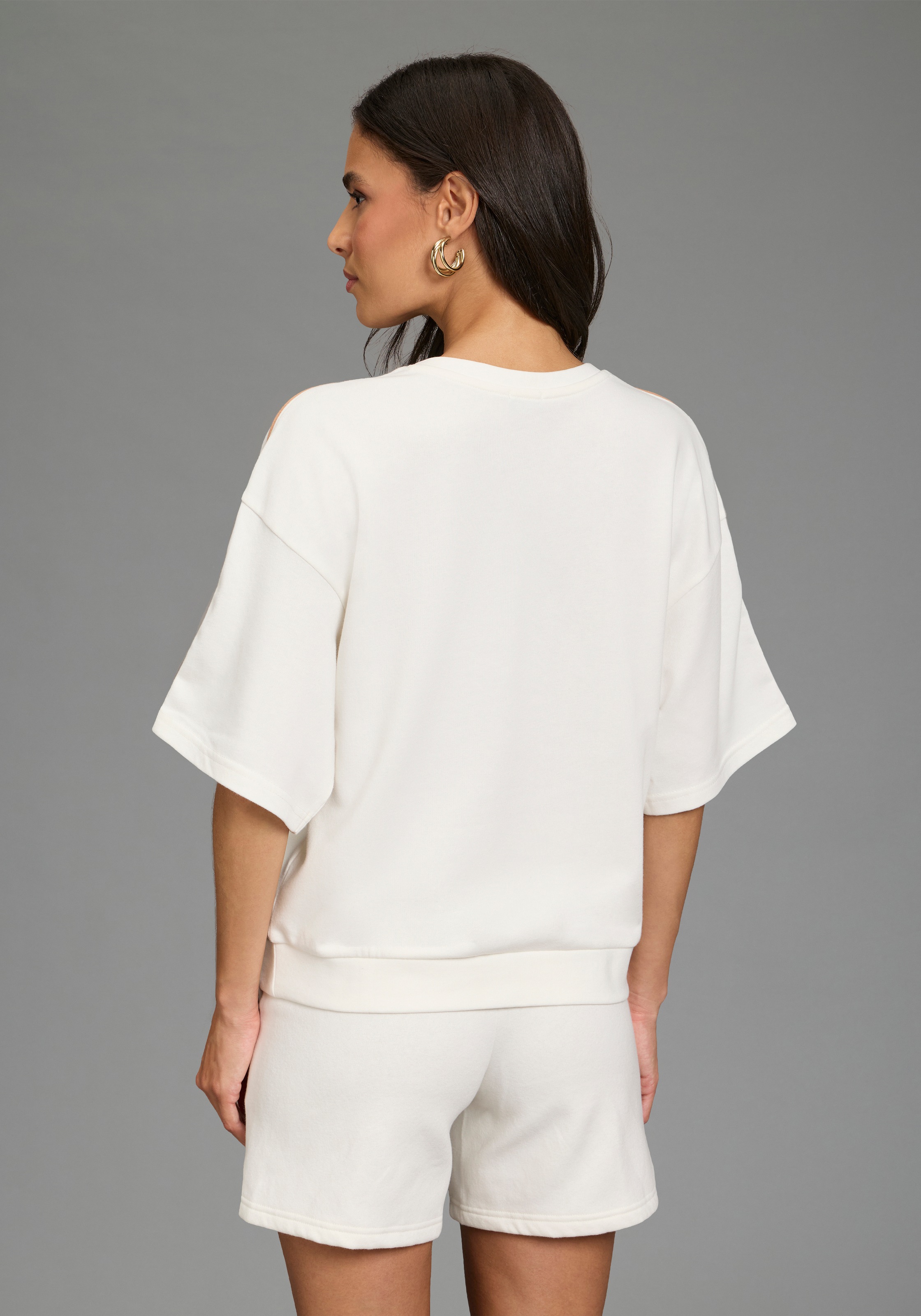 Laura Scott Sweater , casual Stil, mit V-Ausschnitt, mit Farbeinsatz, halbarm
