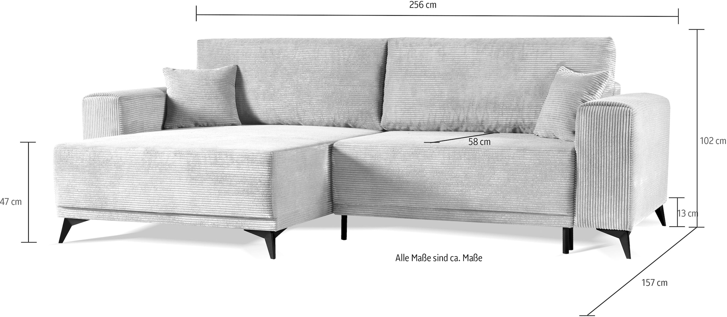 WERK2 Ecksofa »Scandic L-Form«, Moderne Eckcouch in Cord, Sofa mit Schlaffunktion & Bettkasten