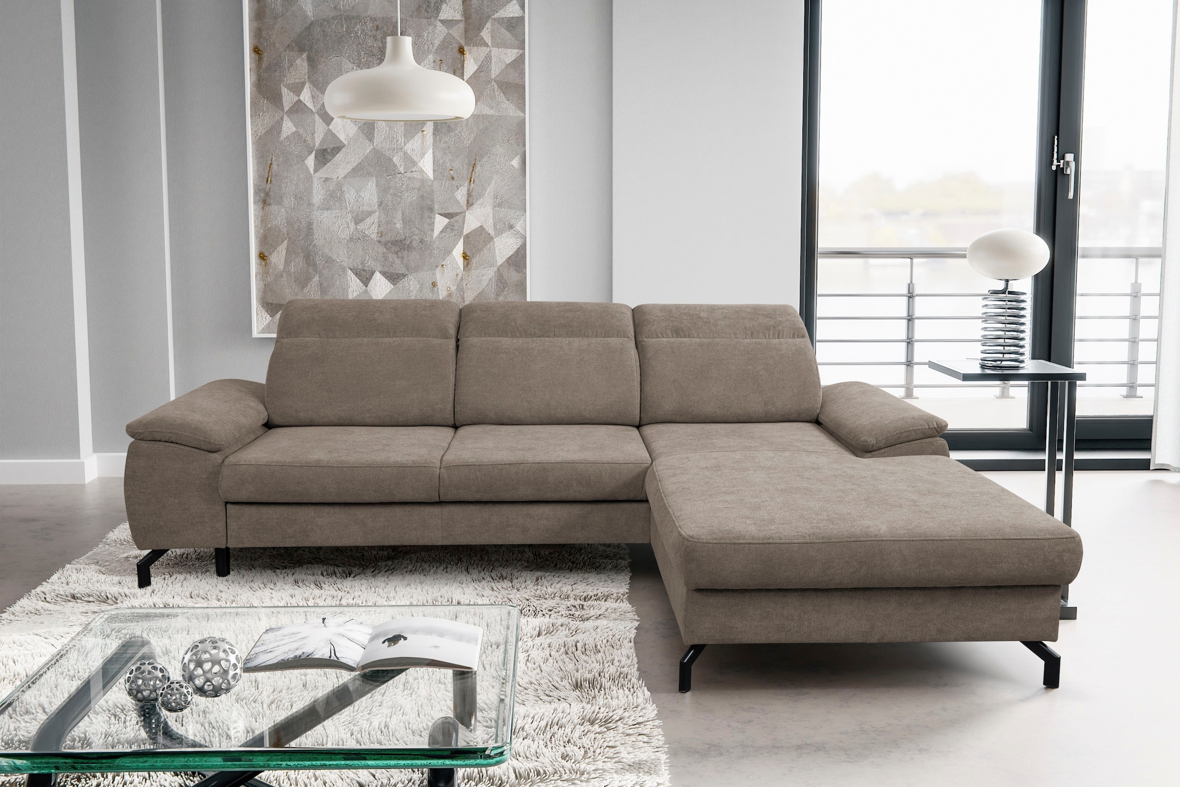 WERK2 Ecksofa »Panama L-Form«, Modernes Sofa mit Schlaffunktion, Bettkasten, Kopfteile verstellbar