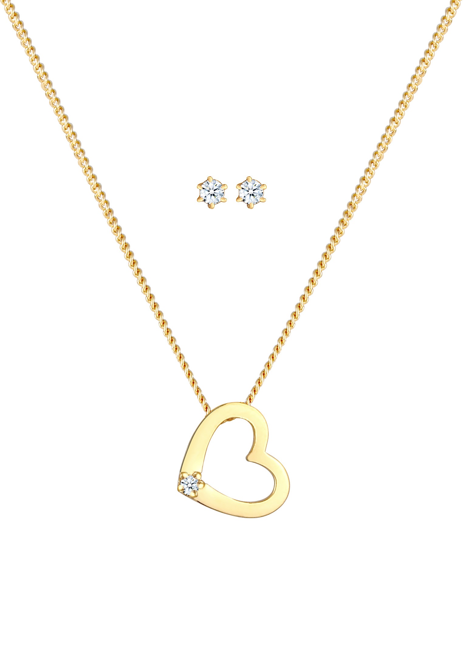 Elli DIAMONDS Ohrring und Ketten Set »Schmuckset Kette Herz Diamant (0.075 ct.) Brillant Ohrstecker 925 Sterling Silber«