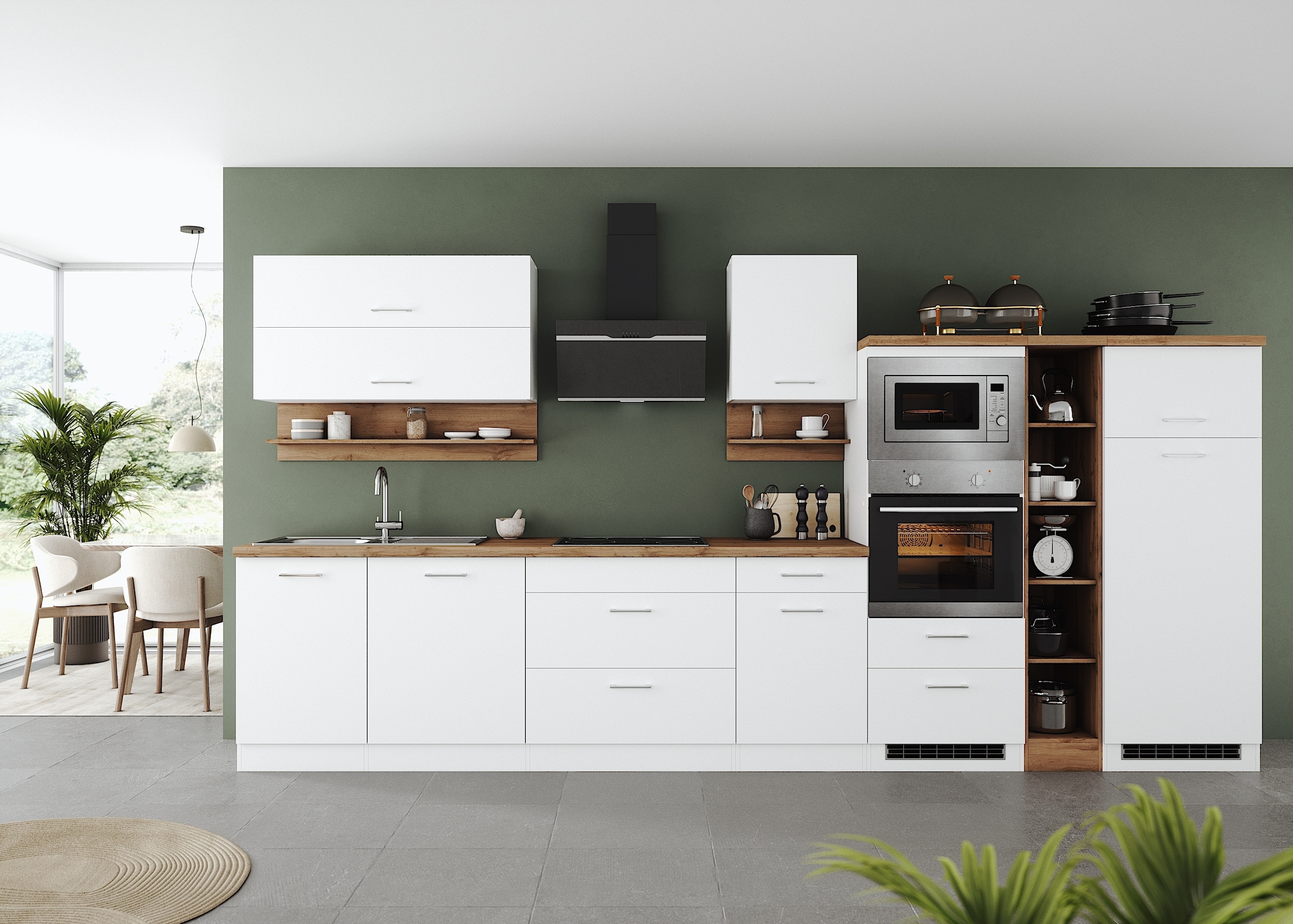 KOCHSTATION Küchenzeile »KS-Milan« 390 cm breit, viel Stauraum, wahlweise mit E-Geräten