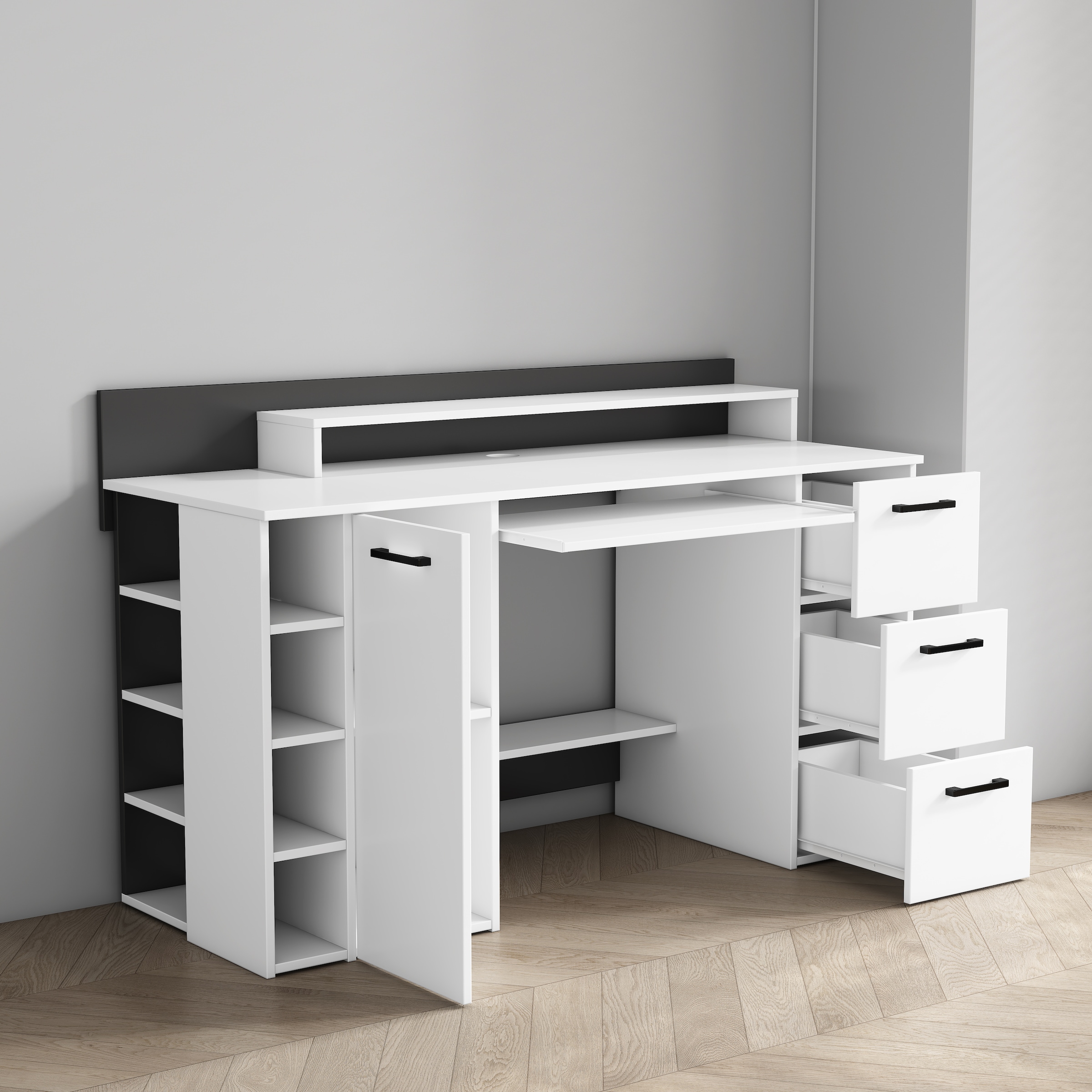 OTTO home Schreibtisch »Moid« mit Schubladen, Tastaturauszug und Monitorablage, Breite 140 cm