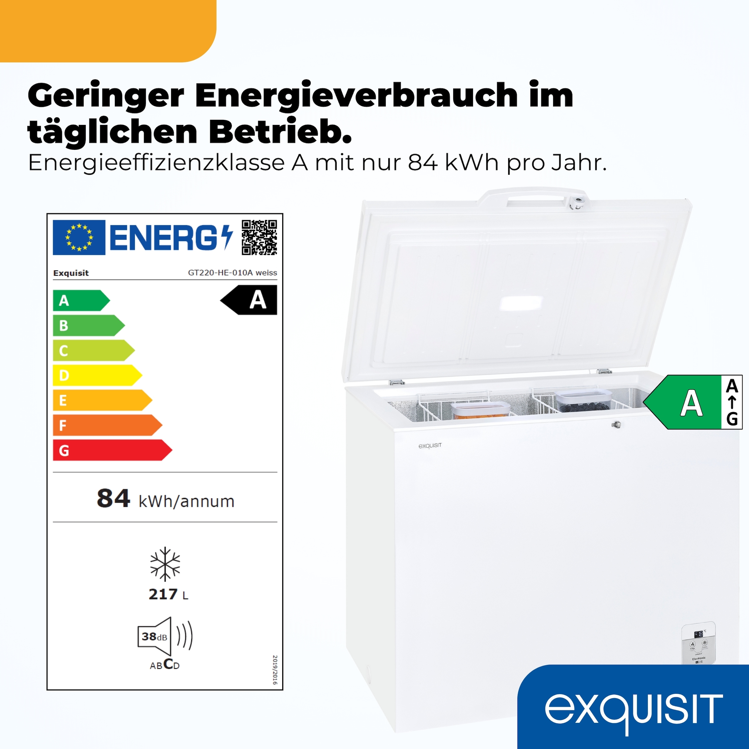 exquisit Gefriertruhe »GT220-HE-010A weiss« 84,5 cm hoch 96,3 cm breit Kompakt & platzsparend ideal für kleine Küchen oder Zweitgerät