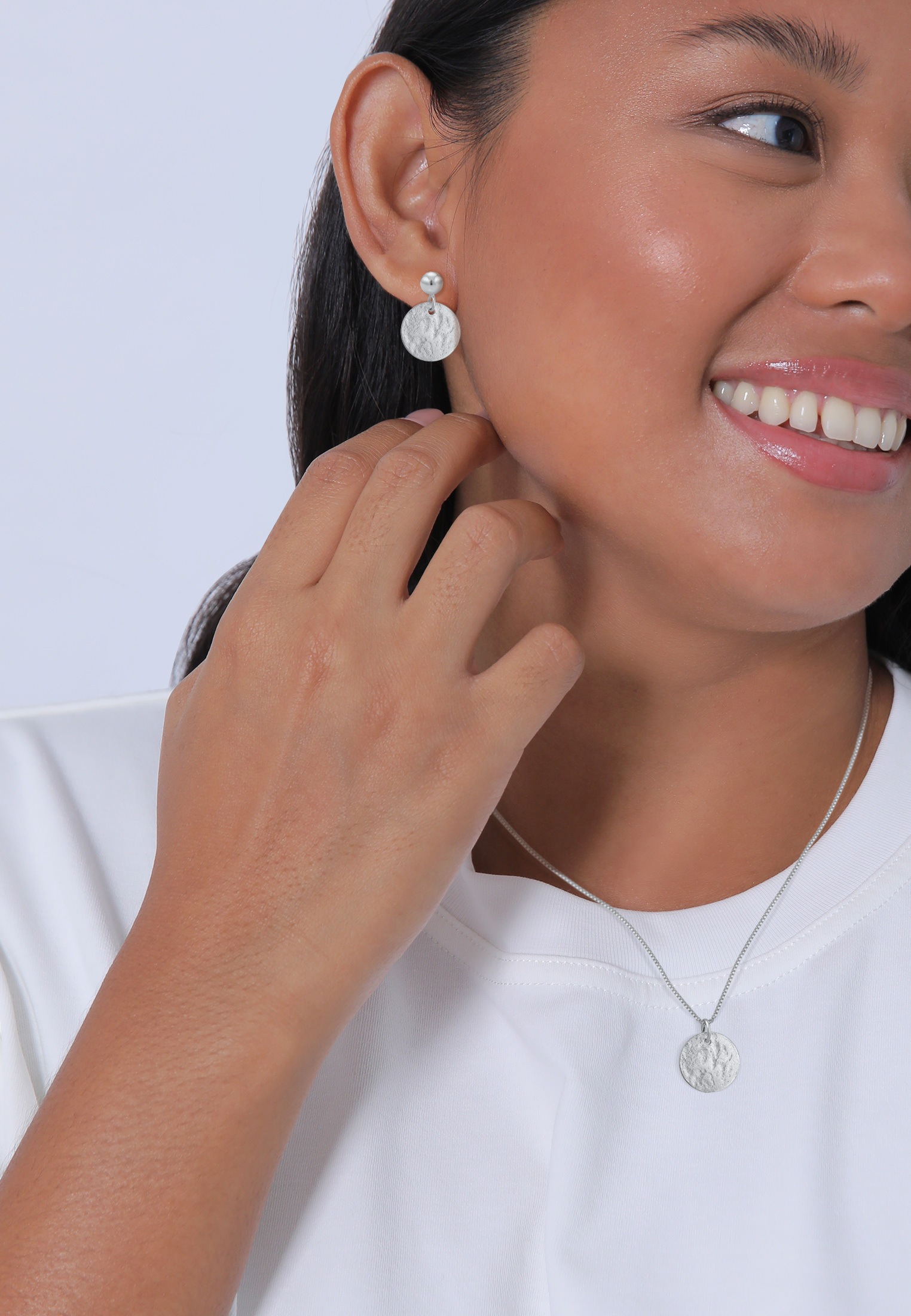 Elli Ohrring und Ketten Set »Schmuckset Plättchen Organic Kette Ohrhänger 925 Silber«