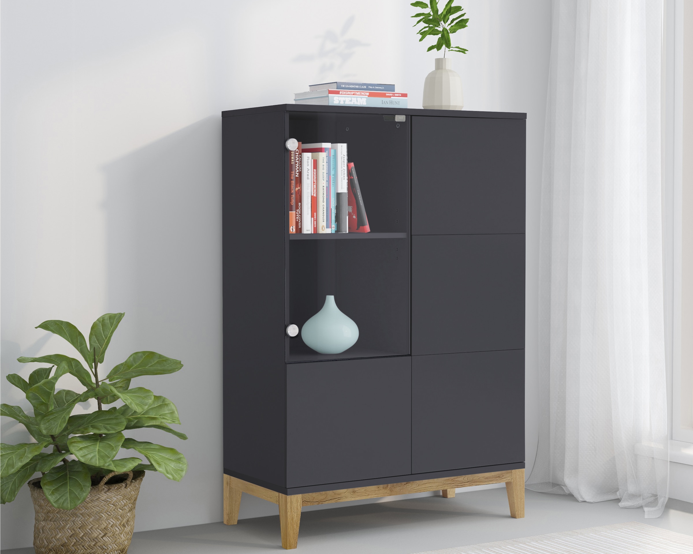 OTTO home Highboard »Maryd« Kommode, Midischrank, m. Glas- u. Holztüren, Einlegeböden, Breite 80cm