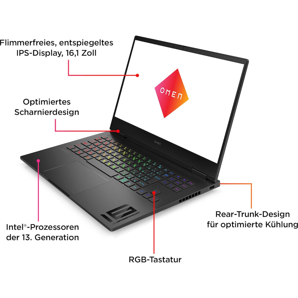 OMEN Gaming-Notebook »OMEN 16-wd0275ng«, 40,9 cm, / 16,1 Zoll, Intel, Core i7, GeForce RTX 4060, 512 GB SSD