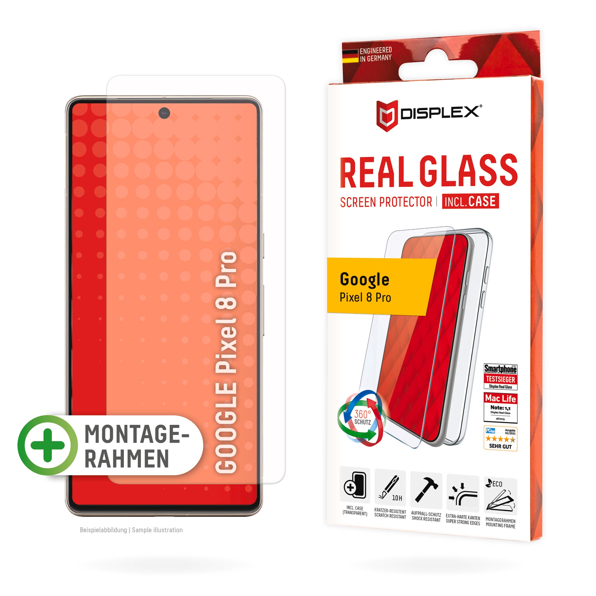 Displayschutzglas »Real Glass + Case Set«, für Google Pixel 8 Pro, Displayschutzfolie...