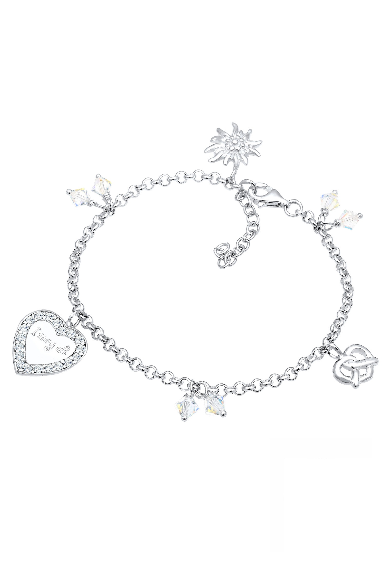 Elli Armkette »Armband Bettelarmband Tracht Herz Glas Kristalle Weiß 925 Sterling Silber«