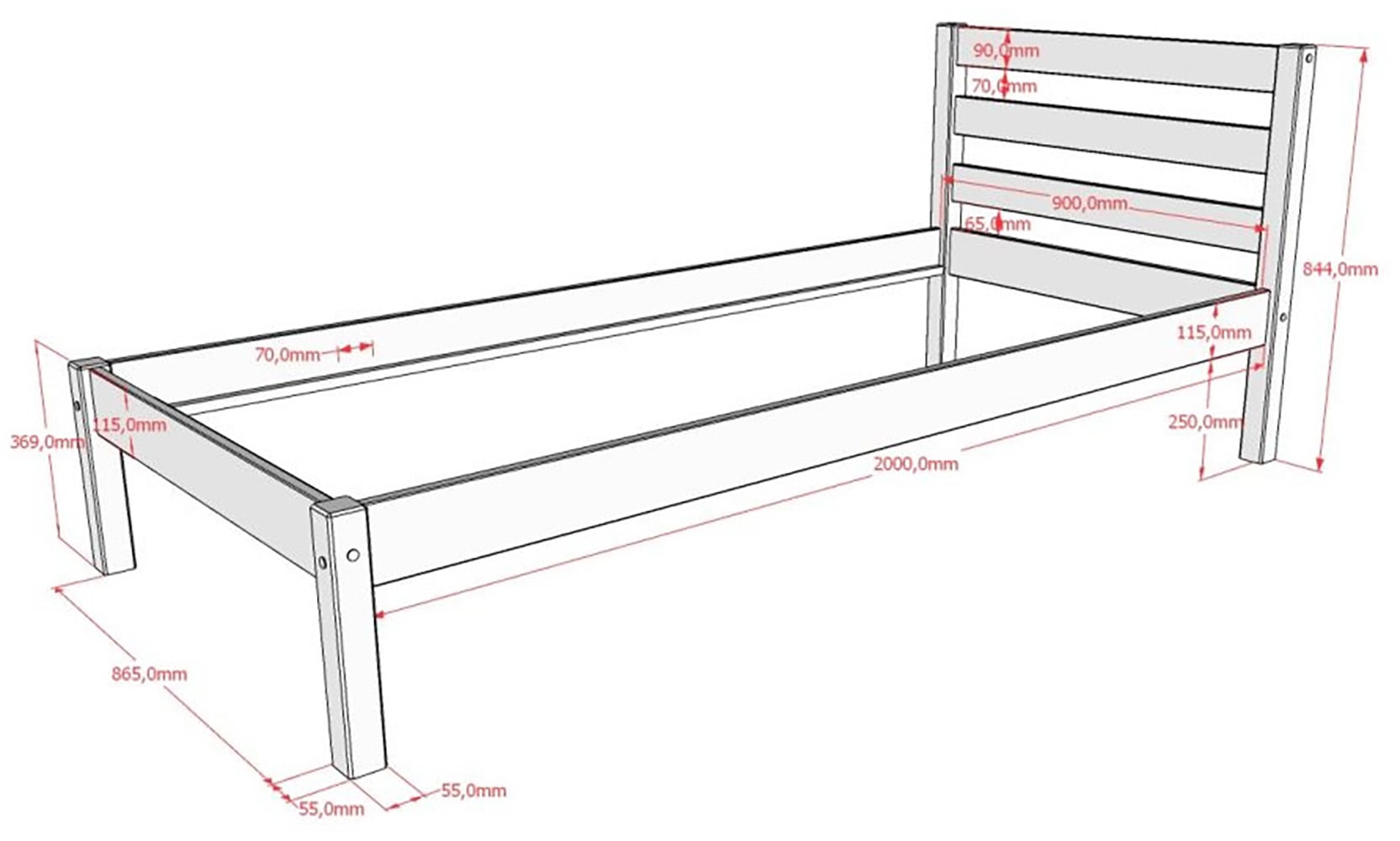 Vipack Massivholzbett »Pino, universell einsetzbar, gradliniges Design, Made in Europe« B/H/Tca. 211x84,4x 97,5cm, Liegefläche 90/200 cm, inkl. 2 Schubladen,  inkl. Rolllattenrost, Kiefer massiv, in Natur oder Weiß lackiert