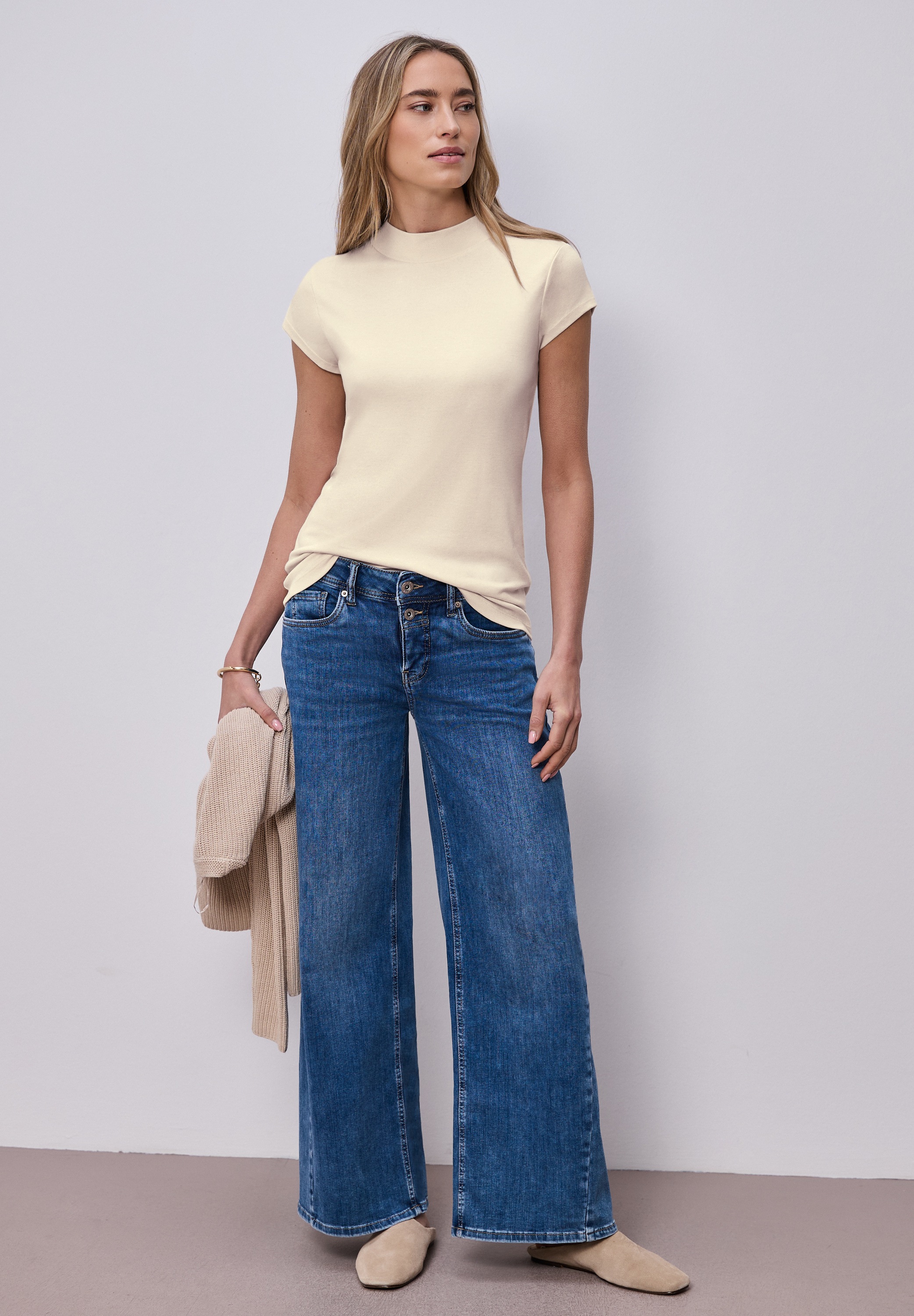 STREET ONE Kurzarmshirt Sommershirt mit Turtle Neck