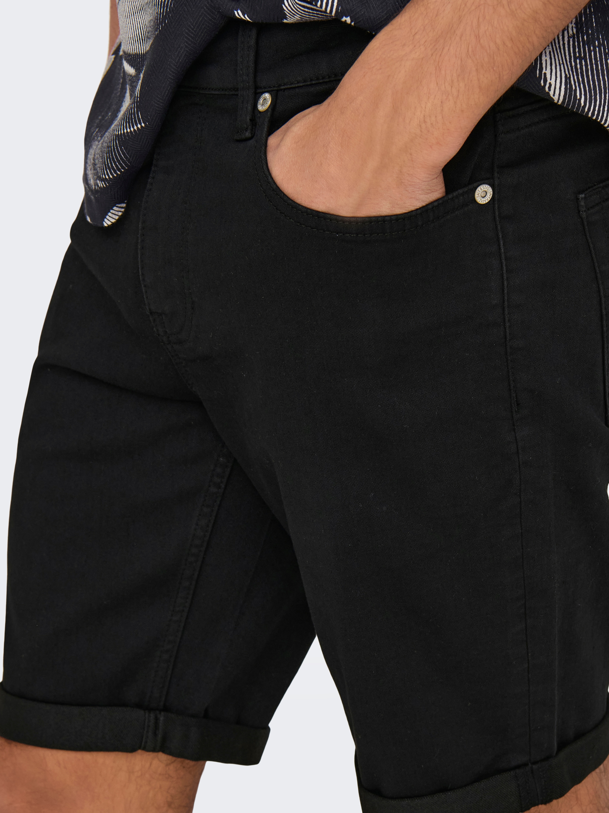 ONLY & SONS Jeansshorts »ONSPLY JOG BLK 0280 PIM DNM SHORTS NOOS« Baumwollmischung, regular fit