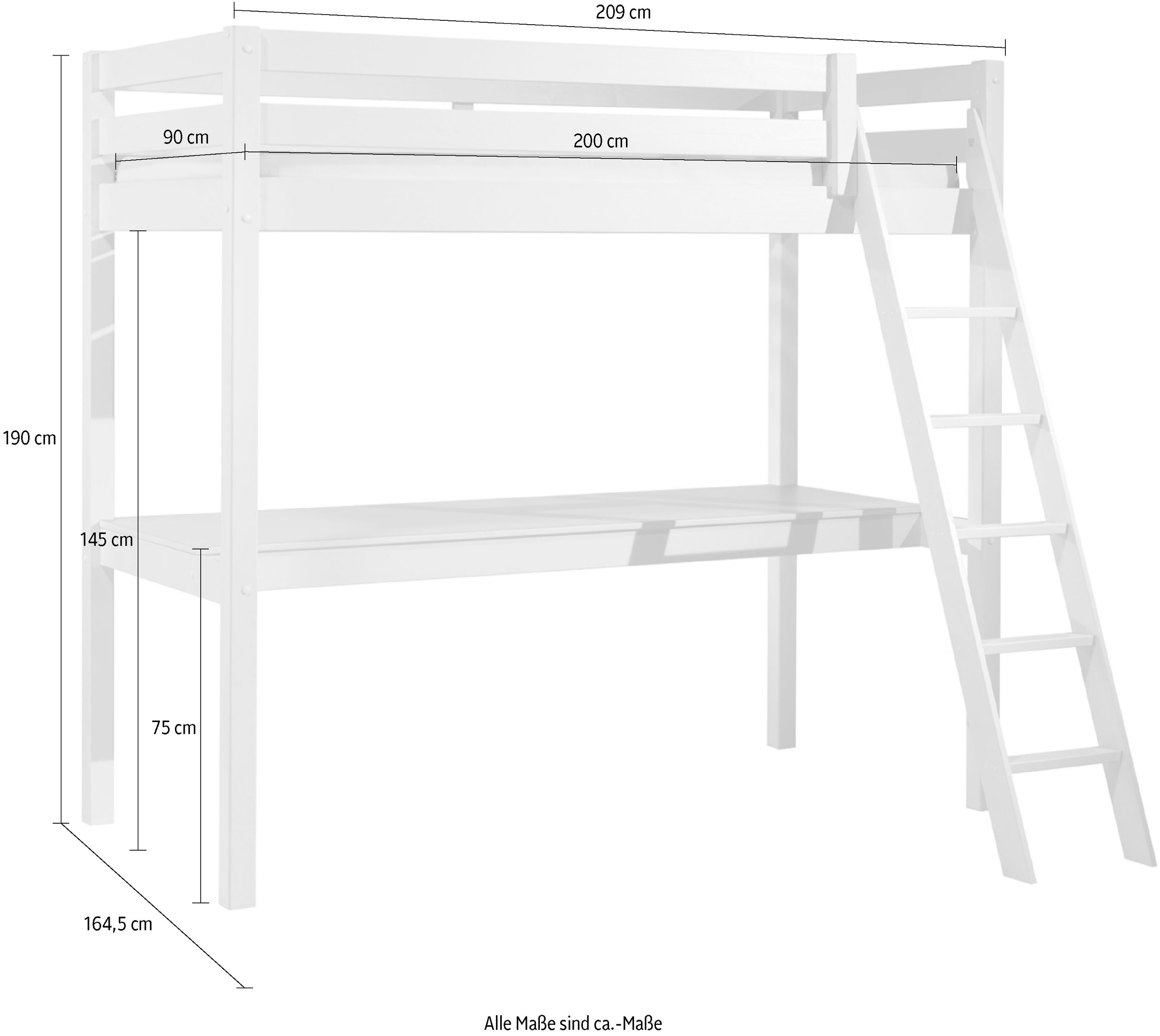 Vipack Hochbett »Pino«, (Made in Europe), mit Schreibplatte