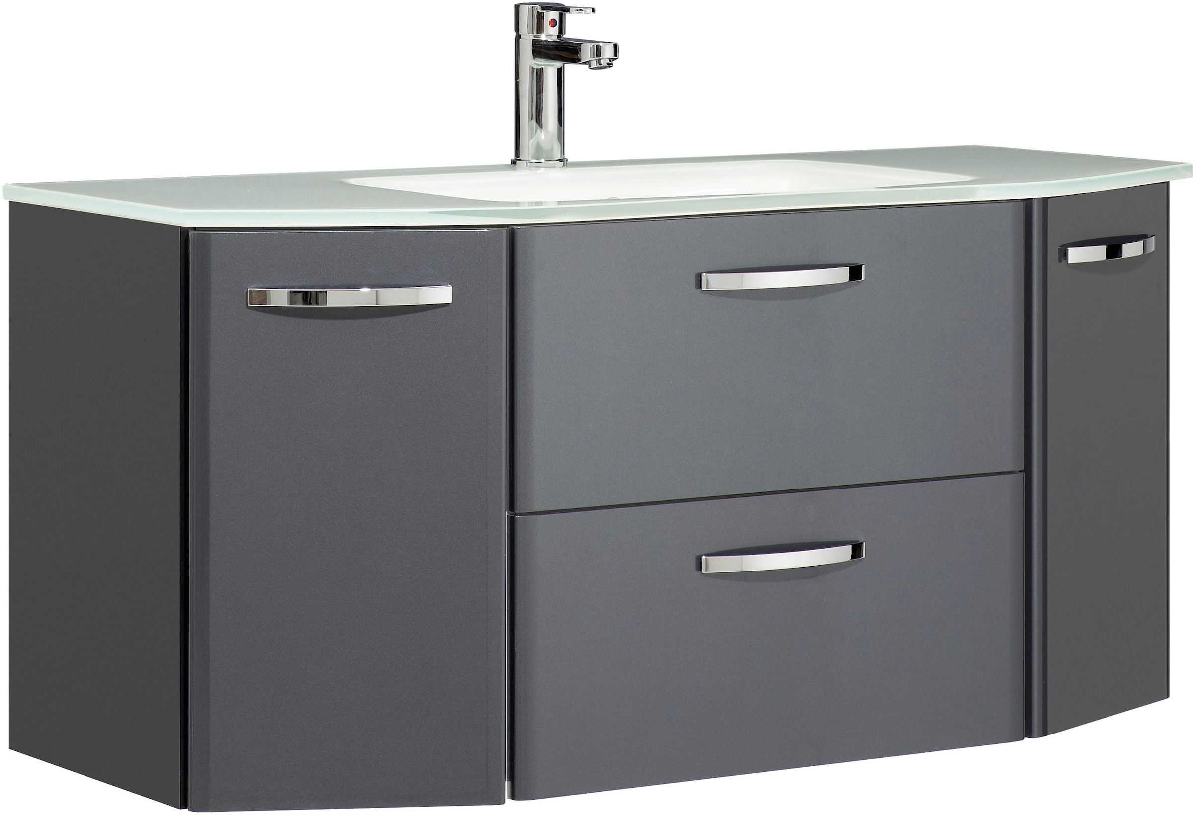 Saphir Badmöbel-Set »Quickset 327 2-teilig, Waschplatz und LED-Spiegelschrank«, (Set, 2 St.), Anthrazit Hochglanz, inkl. Türdämpfer, 5 Türen, 1 Klappe, 1 Schublade