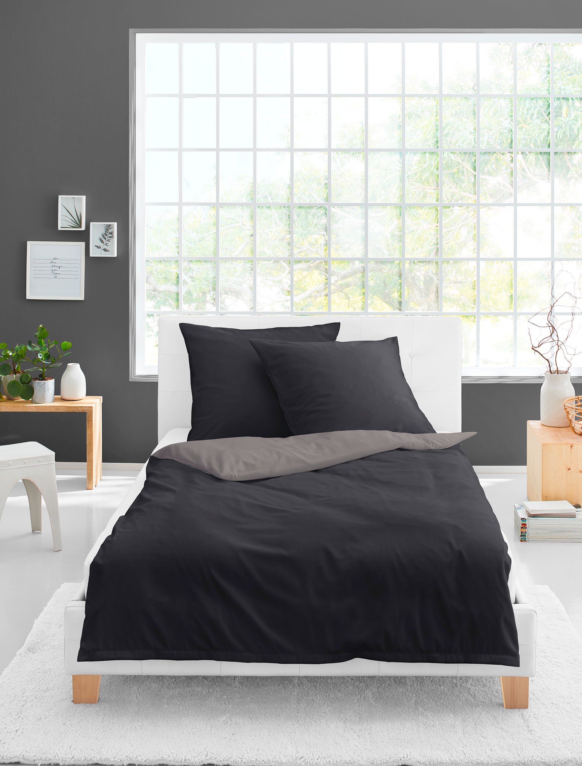 BIERBAUM Wendebettwäsche »Modern Uni in Gr. 135x200 oder 155x220 cm«, Modernes Unidesign: Schlichte, elegante Optik für jedes Schlafzimmer