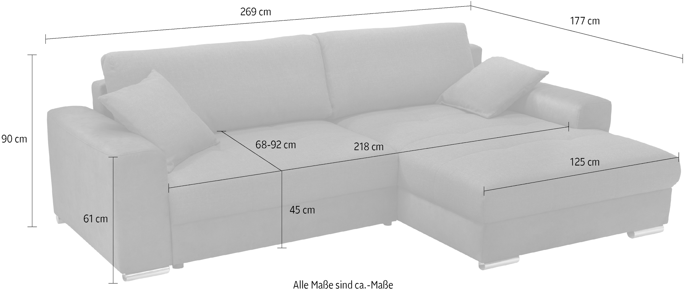 exxpo - sofa fashion Ecksofa »Larnaca, inkl. Bettfunktion und Bettkasten, bequem und komfortabel,«, mit extrabreiten Rückenkissen und 2 Zierkissen