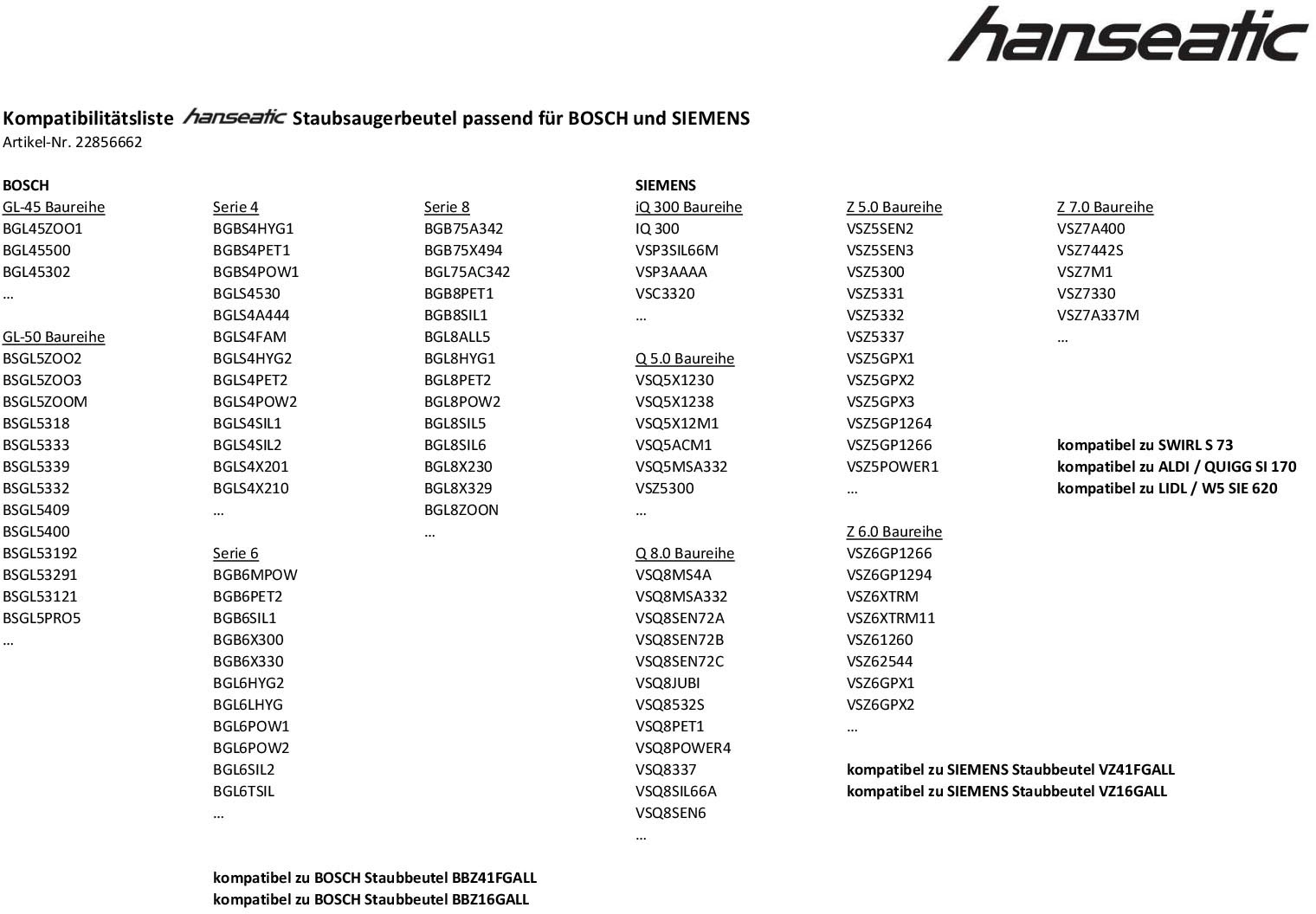 Hanseatic Staubsaugerbeutel, (Packung), 10er- Pack