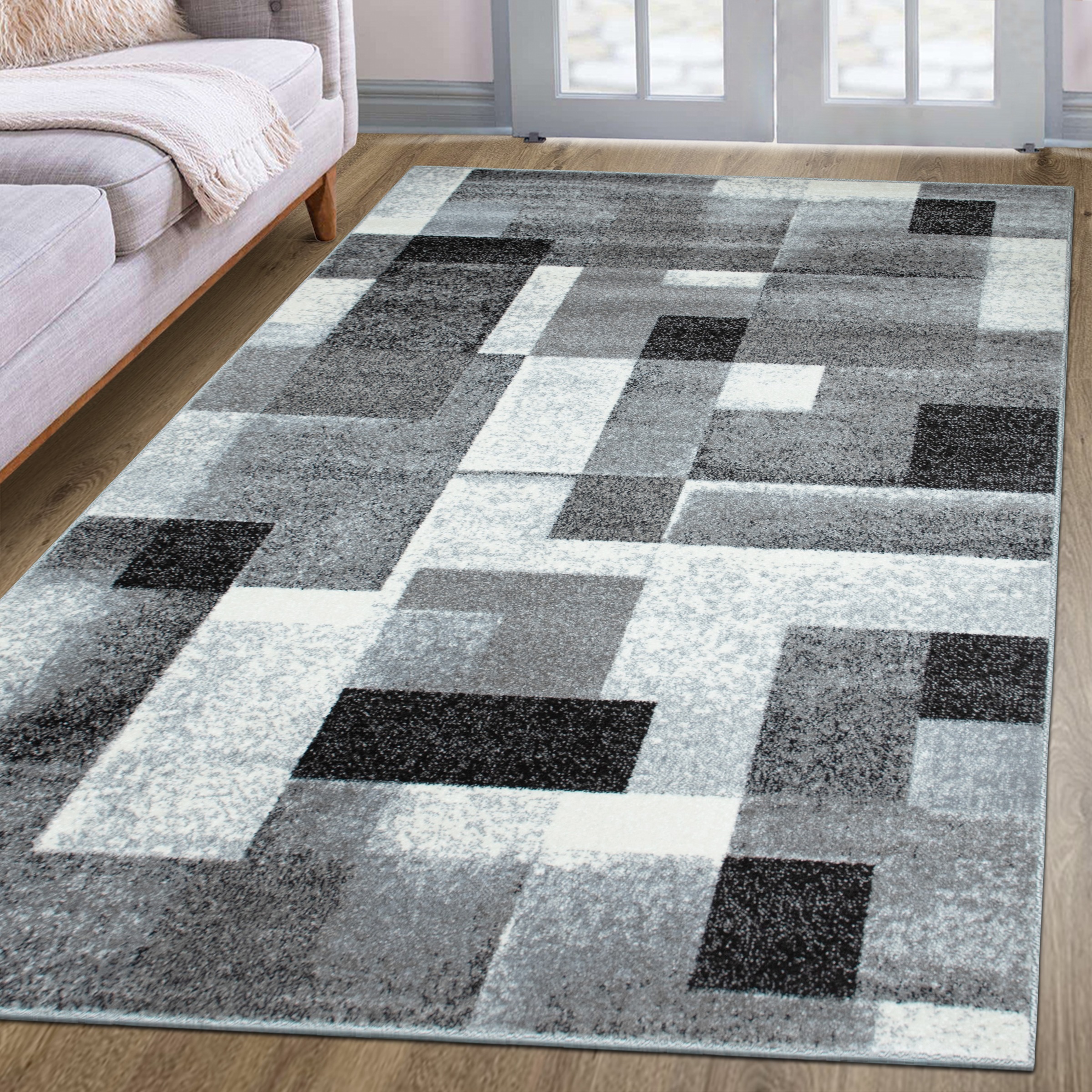 OTTO home Teppich »Corine« rechteckig 9 mm Höhe mit besonders weichem Flor, Kurzflor, modernes Karo-Design,
