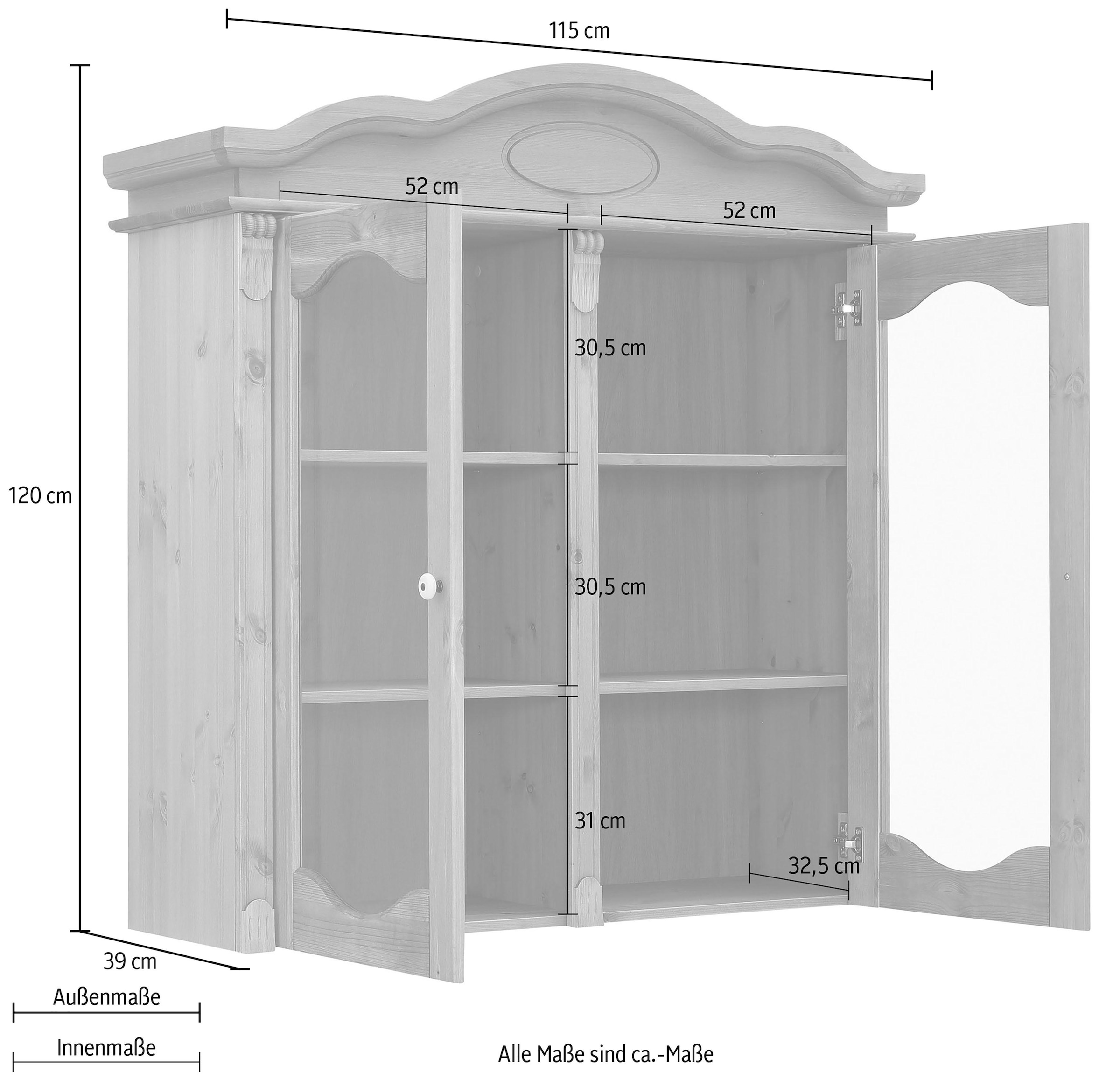 Home affaire Aufsatzschrank »Tessin«, Vitrinen-Aufsatz, Breite 115 cm, aus massiver Kiefer, FSC®