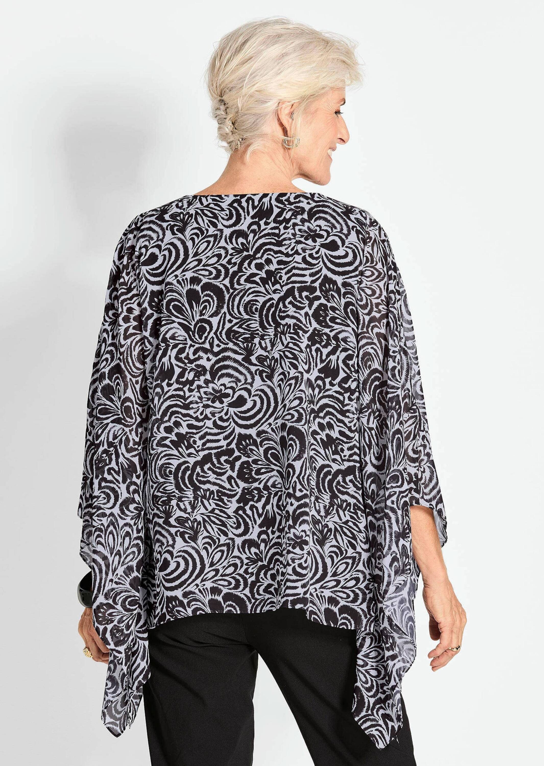 GOLDNER Satinbluse »Kurzgröße Tunikbluse mit Chiffon-Überwurf, Print«