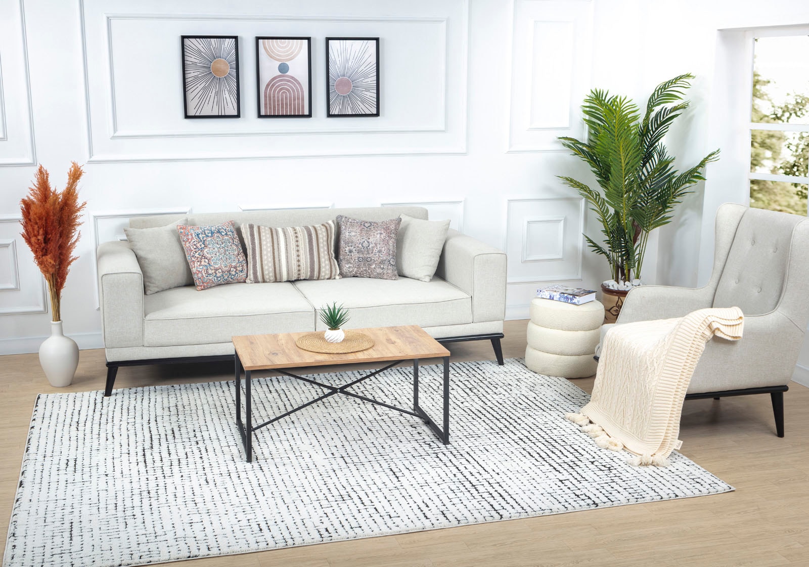 Livabliss Teppich »CAGLIARI«, rechteckig, 14 mm Höhe, Skandi Design, Modern Boho Kurzflor Wohnzimmerteppich, Schlafzimmer
