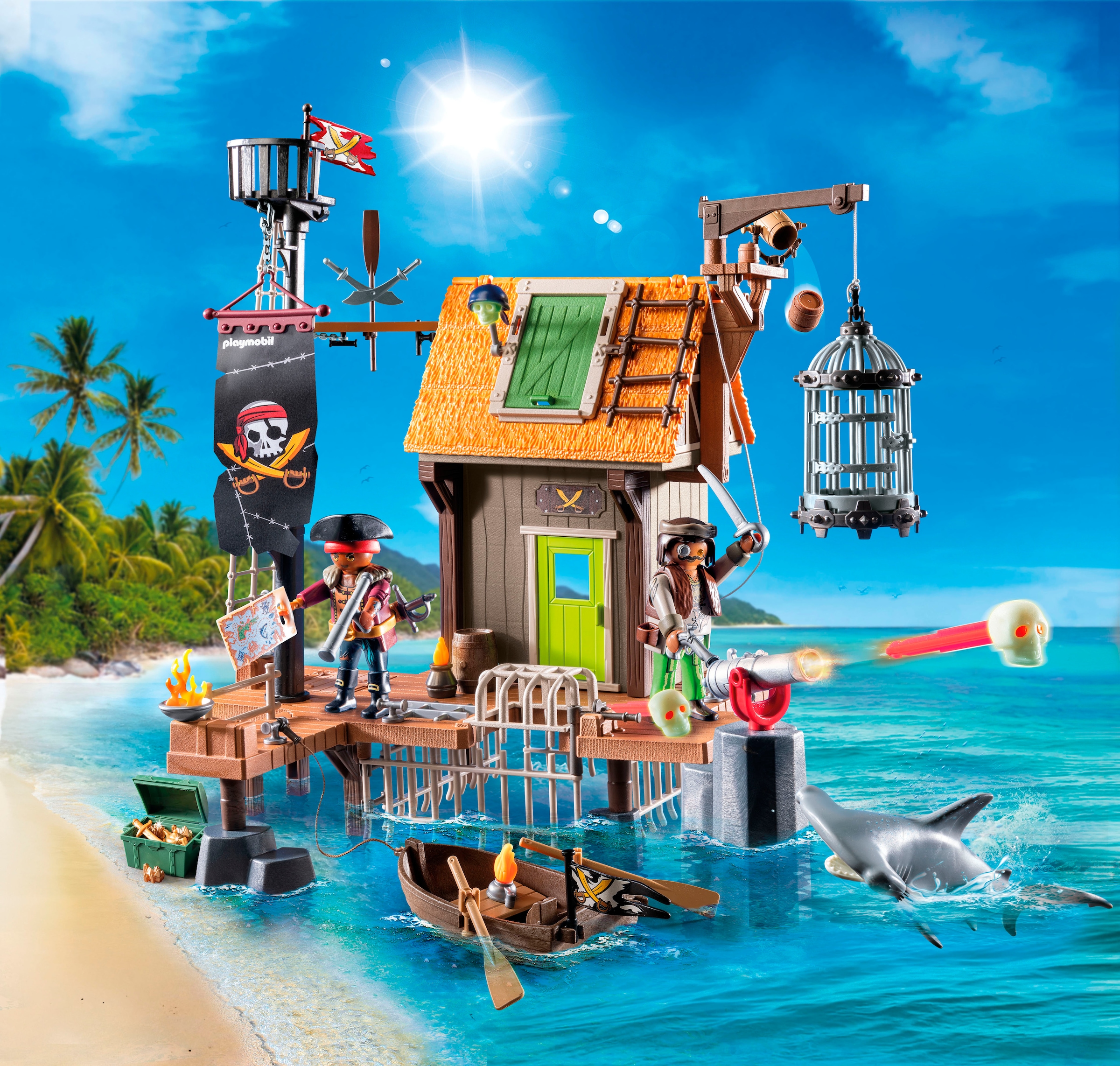 Playmobil® Konstruktions-Spielset »Piratenhafen mit Seeräuber-Gefängnis (71792), Playmobil Pirates«, (165 St.), Made in Germany