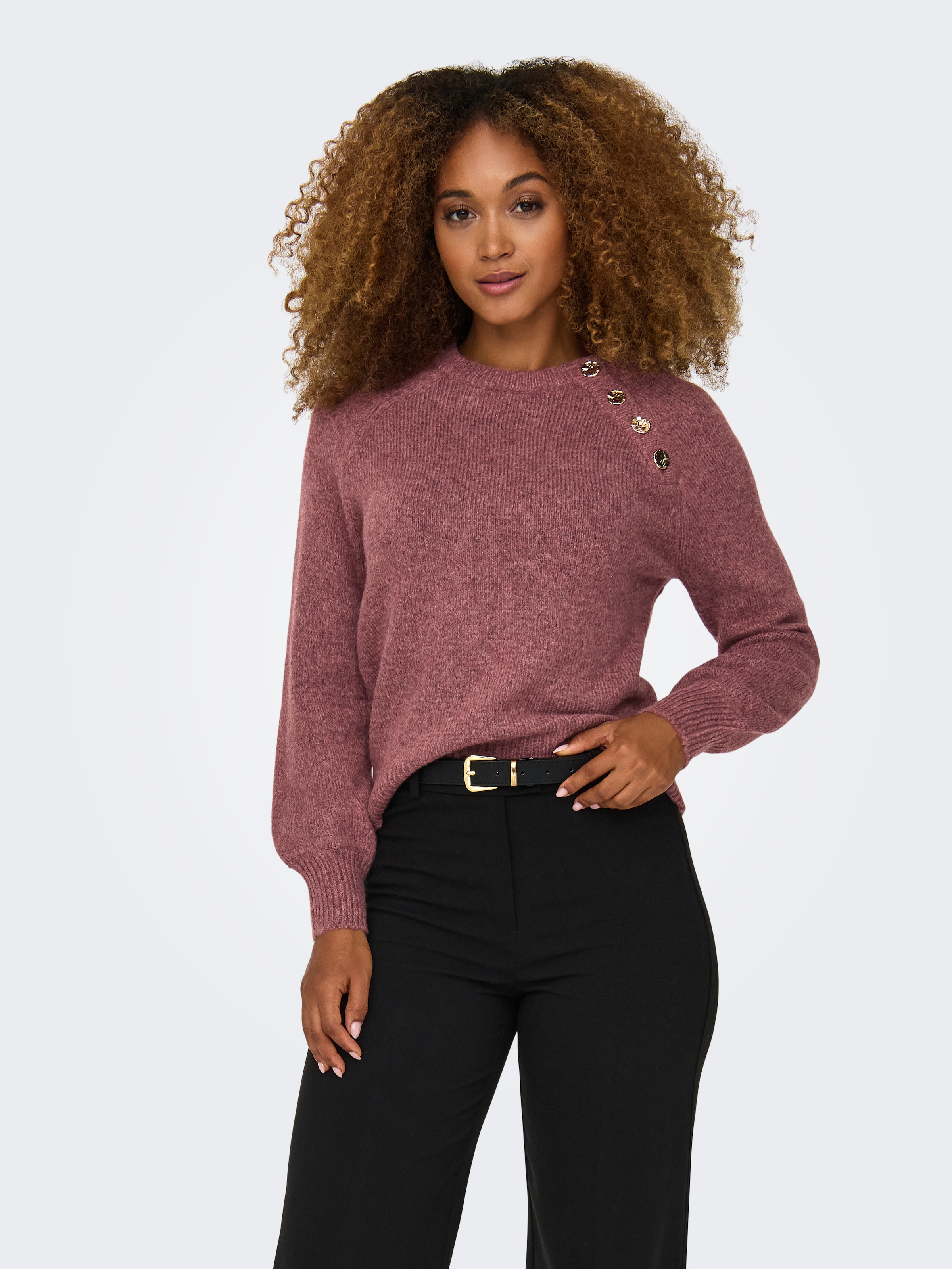 ONLY Rundhalspullover »ONLEMMA LS BUTTON ONECK EX KNT« Kunstfaser, regular fit