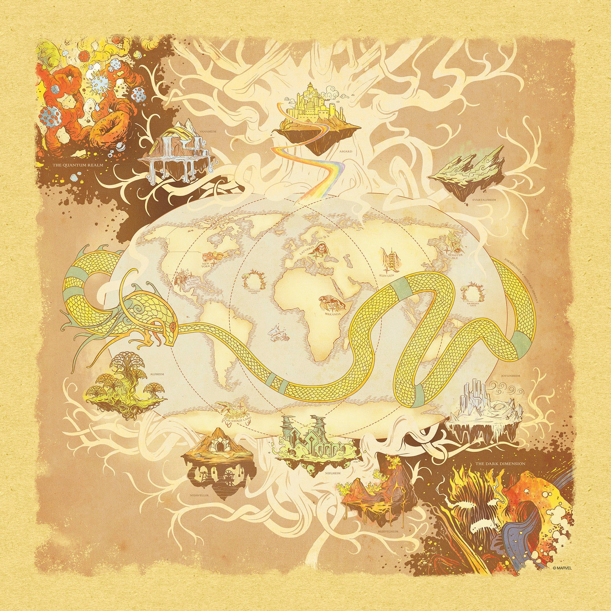 Komar Leinwandbild »Marvel World Map - Größe 40 x 40 cm«, Disney, (1 St., 40 x 40 cm (Breite x Höhe), Keilrahmenbild mit Echtholzrahmen, Kinderzimmer