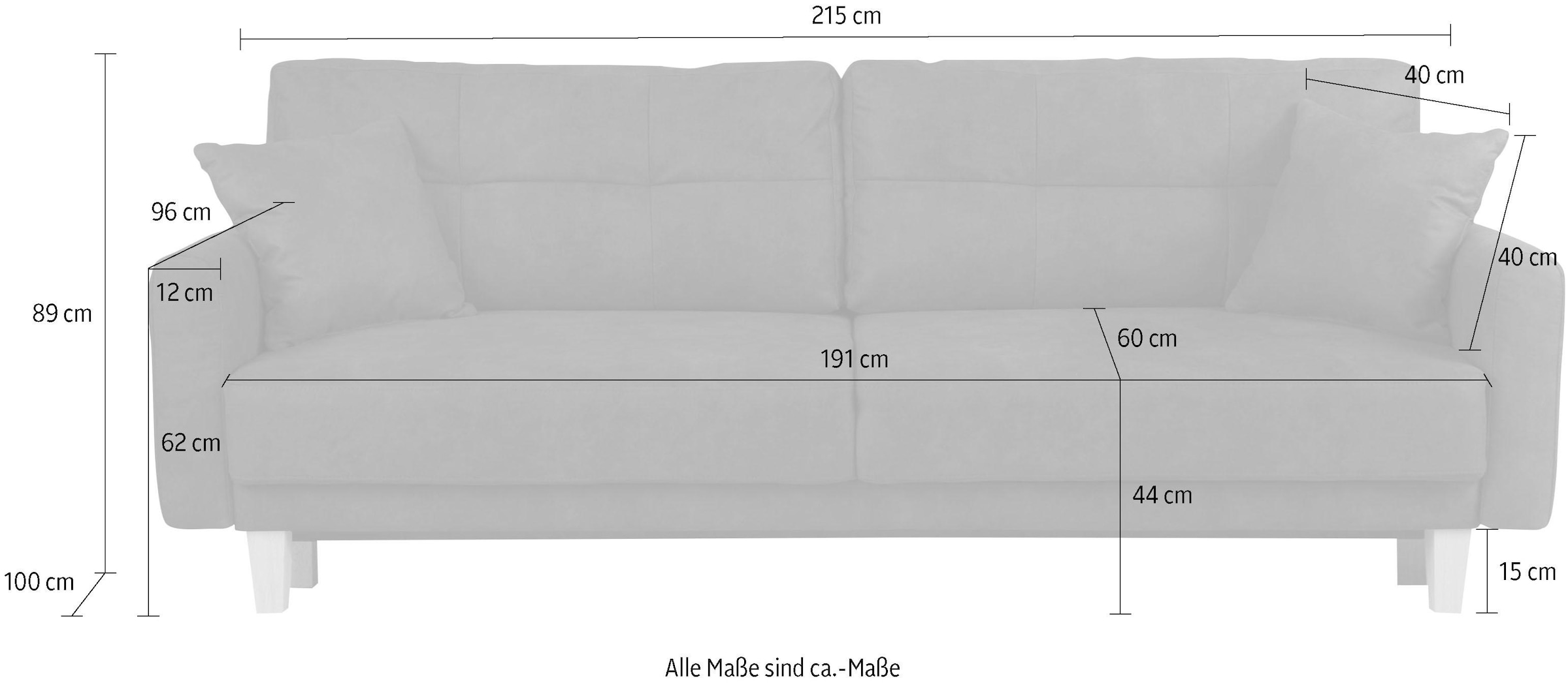 Home affaire 3-Sitzer »Triplo wahlweise mit Bettfunktion und Bettkasten,«, incl. Zierkissen, B/T/H: 215/100/89 cm Liegefläche 191 x 145 cm