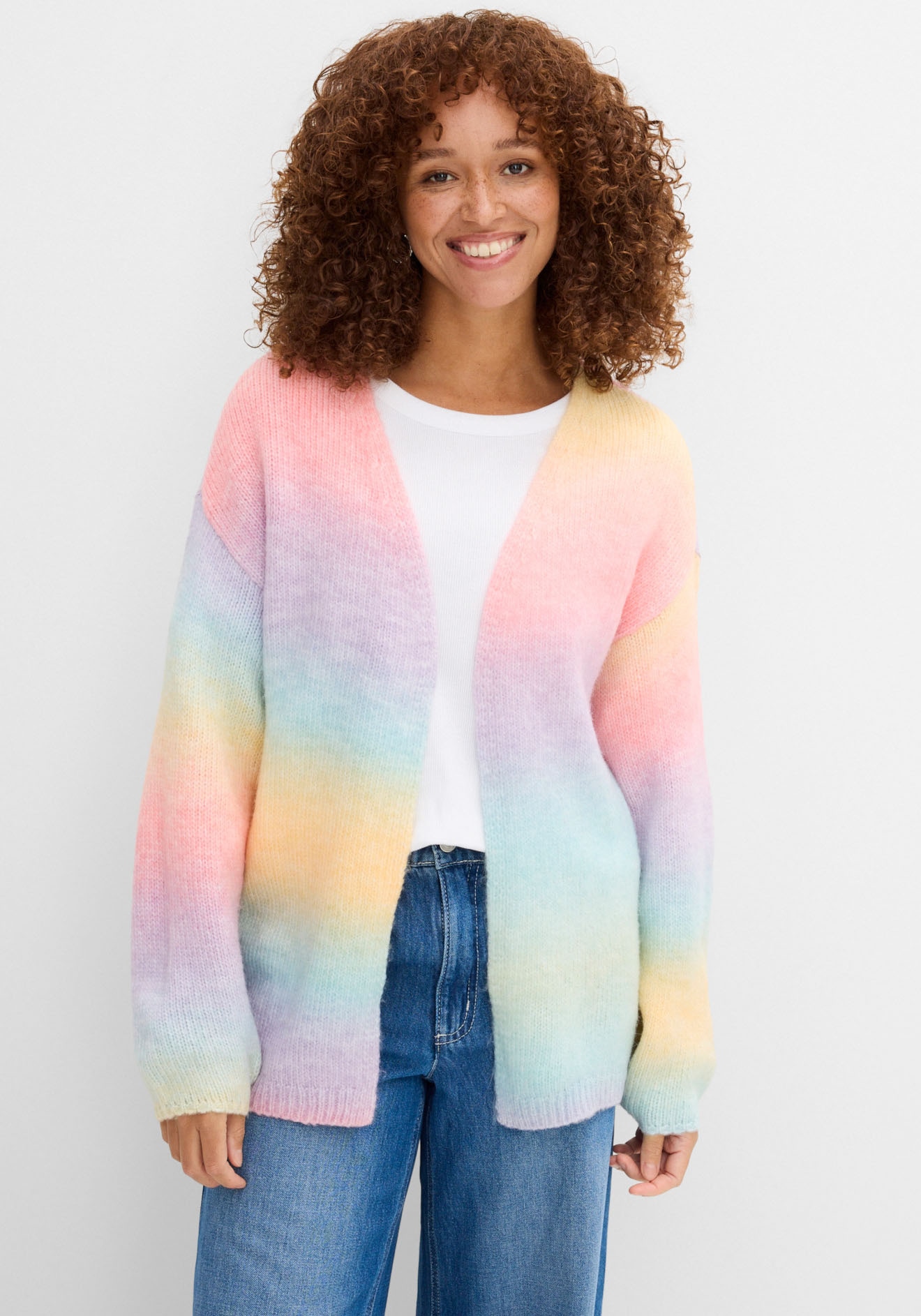 bonprix Strickjacke »Grobstrickjacke aus weichem Woll-Mix« Oversize-Passform, Multicolour-Optik, offene Form