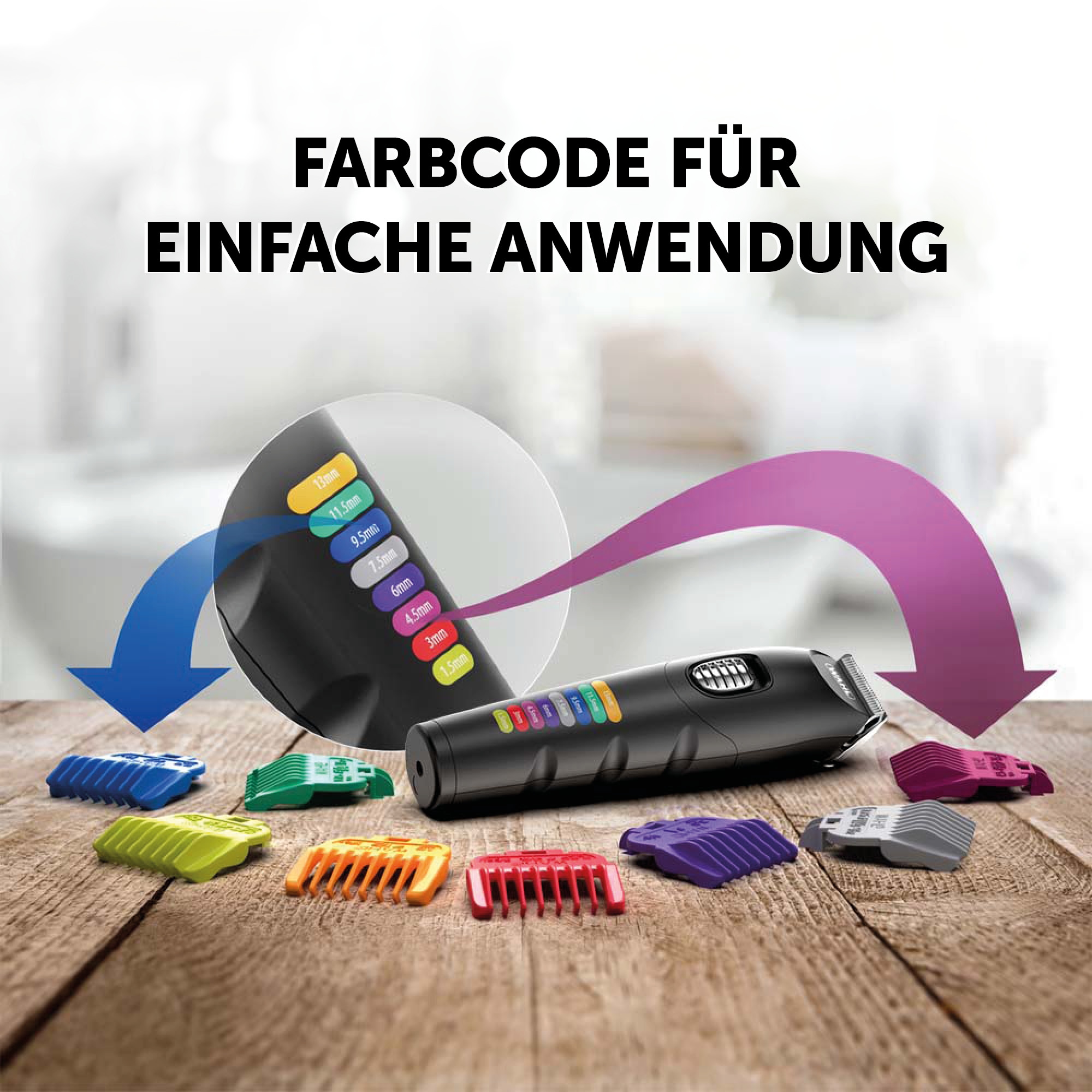 Wahl Multifunktionstrimmer »Color Trim Advanced«, 13 Aufsätze, Farbcodierte Aufsteckkämme, Lithium-Ionen-Technologie, USB Aufladung