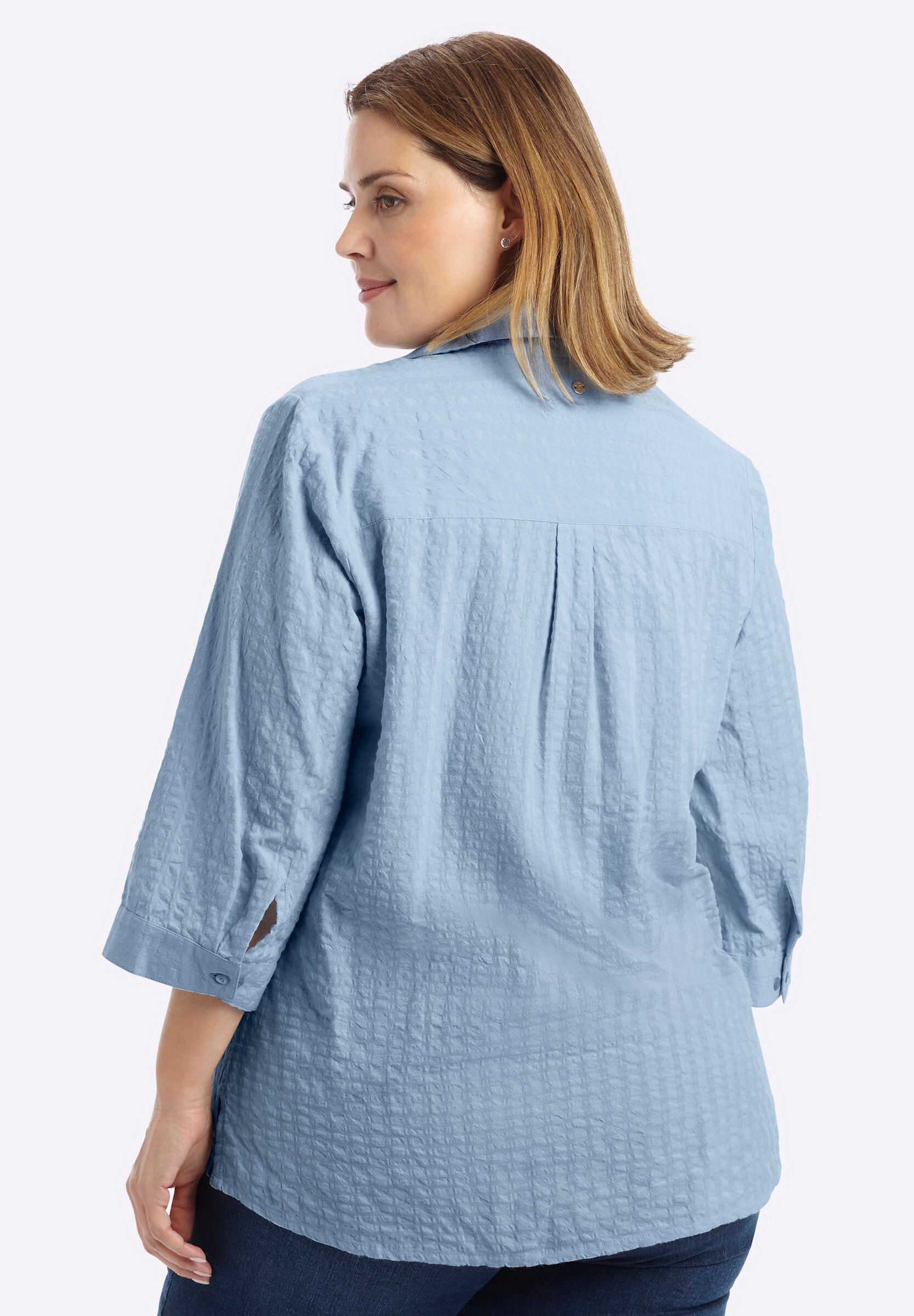 Sheego Longbluse »Tunika Tunika mit Hemdkragen, in Seersucker-Qualität«