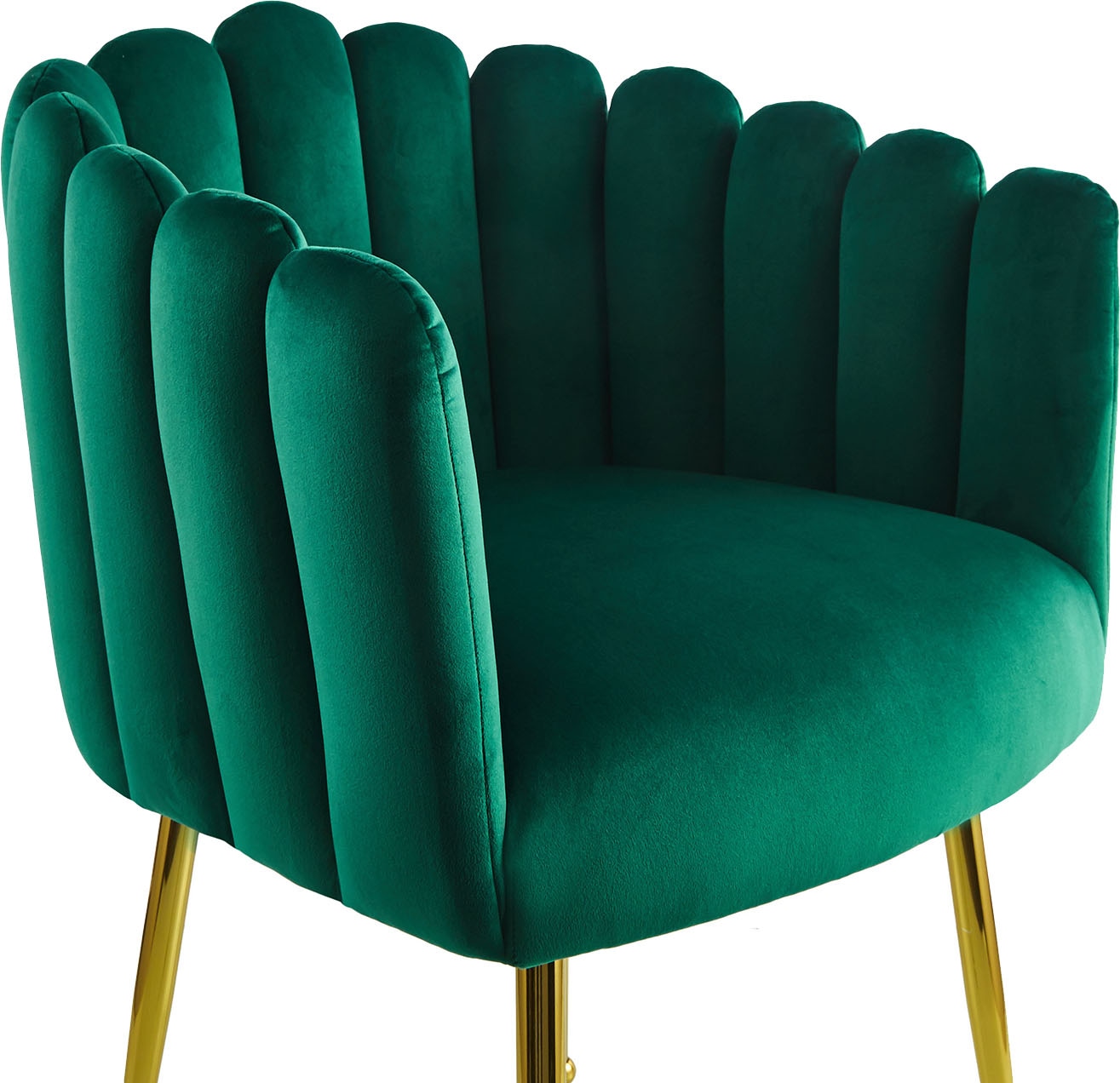 Kayoom Polsterstuhl »Stuhl Muna 125, TOPSELLER!ausgefallene Rücken-/Armlehne in Muschelform« () 1 Stk.ausgefallen geflochtene Rückenlehne, Samtbezug, goldene Beine