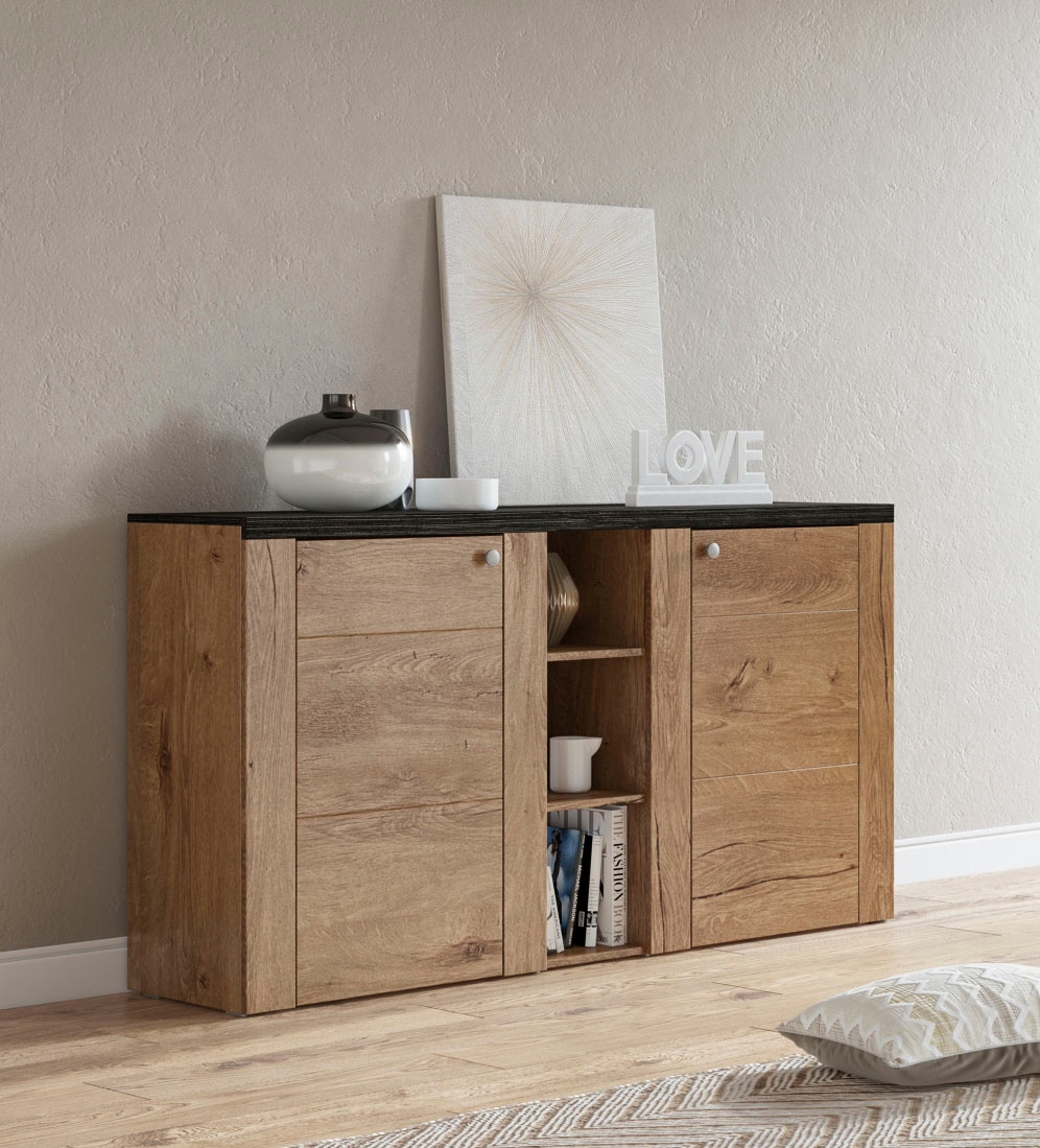 Home affaire Sideboard »Larona, zeitlose Kommode mit 2 Türen, Türkommode, Breite 155 cm,«, Höhe 84 cm, viel Stauraum, Anrichte mit dekorativer Rahmenoptik