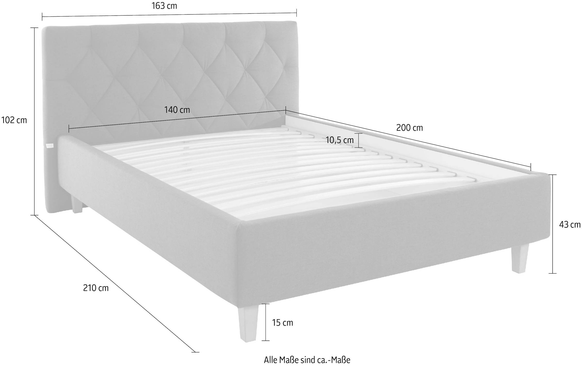 Guido Maria Kretschmer Home&Living Polsterbett »Sunley 100«, Kreuzsteppung, Kopfteilhöhe 102 cm, ohne oder mit Matratze/Lattenrost