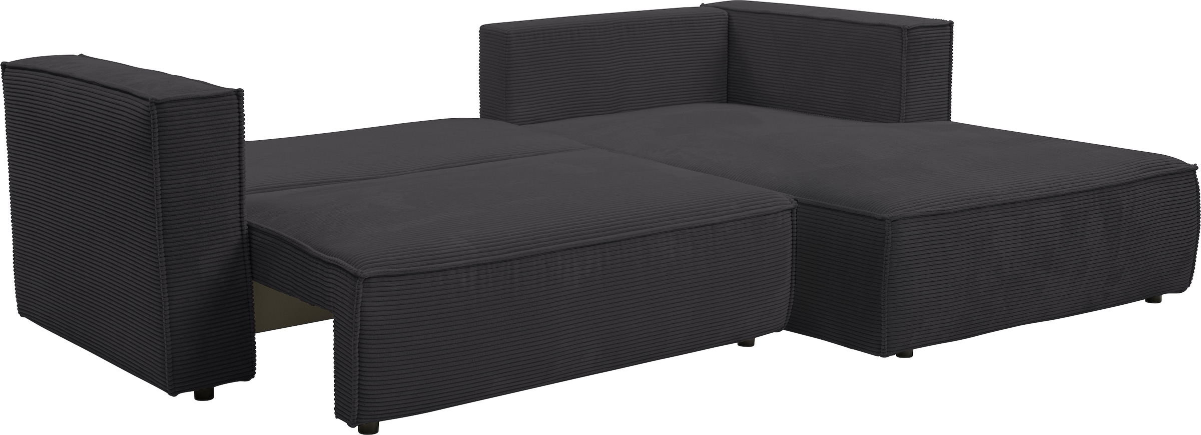 WERK2 Ecksofa »Atlanta-New 295 cm breit mit Bett & Bettkasten, Cord, zeitlos« Cord, L-Form, XXL, Schlaffunktion, Bettkasten