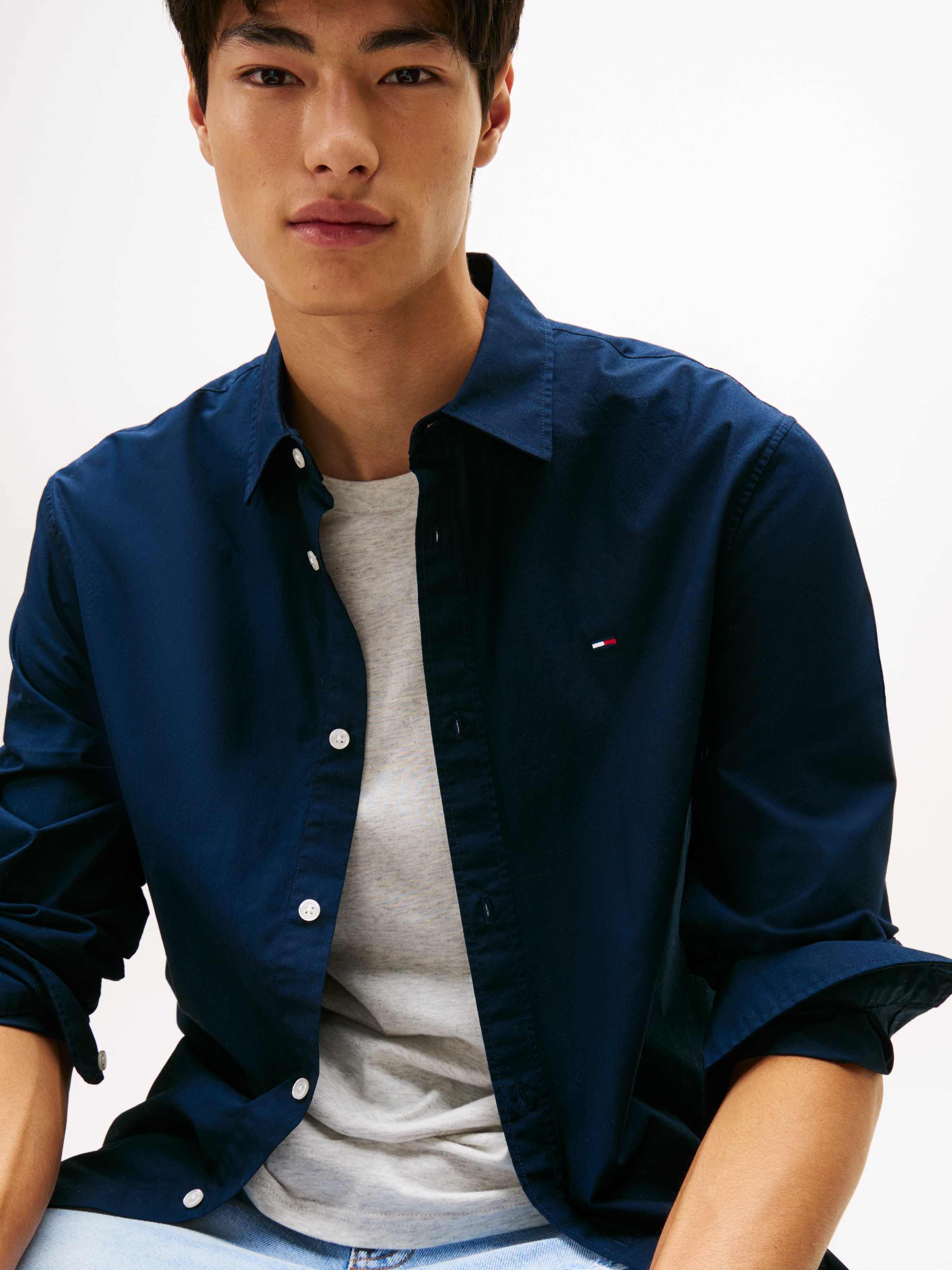 Tommy Jeans Langarmhemd »TJM POPLIN«, Regular fit, Kentkragen