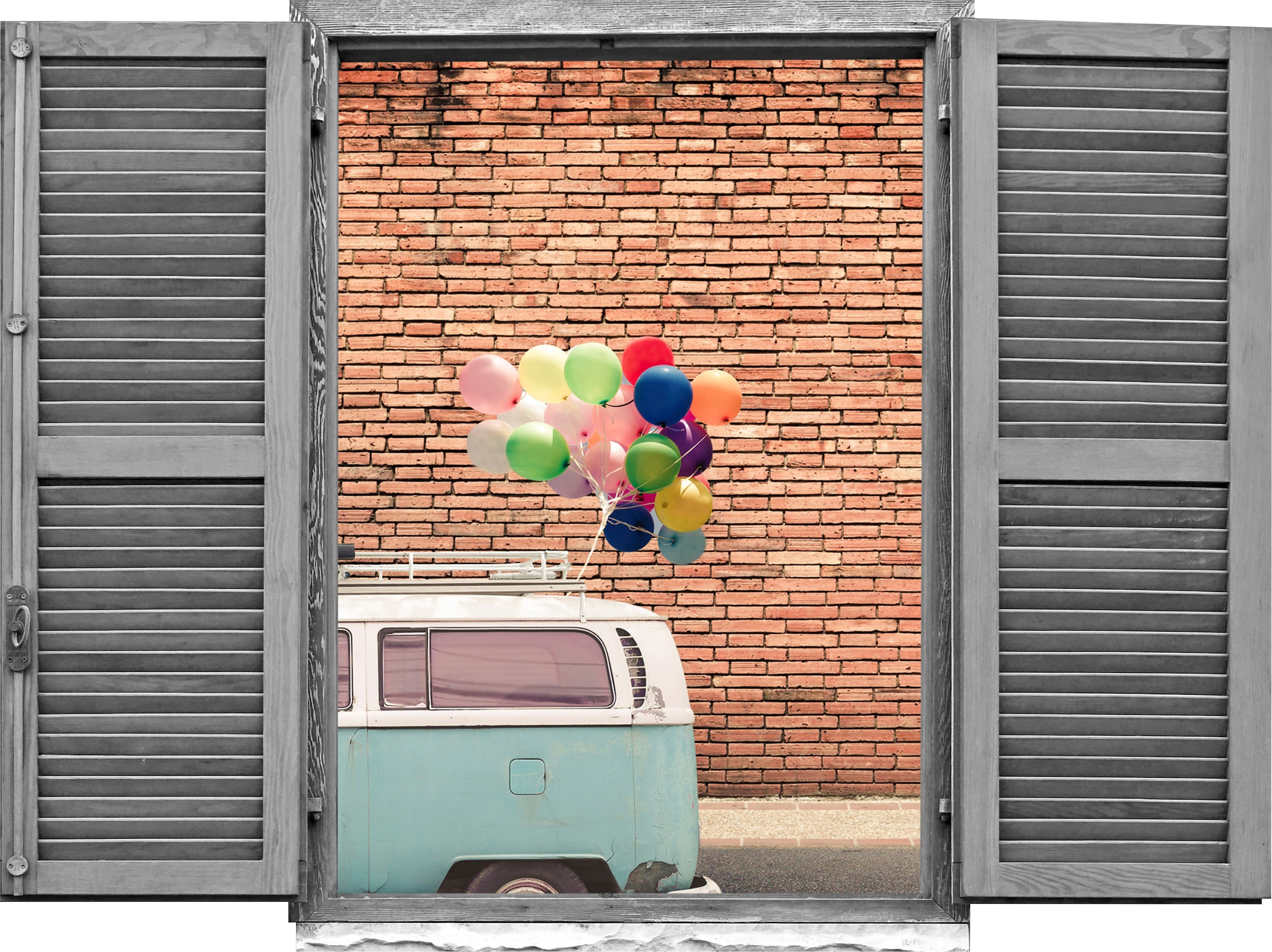 queence Wandtattoo »Hauswand« Wandsticker, Wandbild, selbstklebend, 3D, Fenster