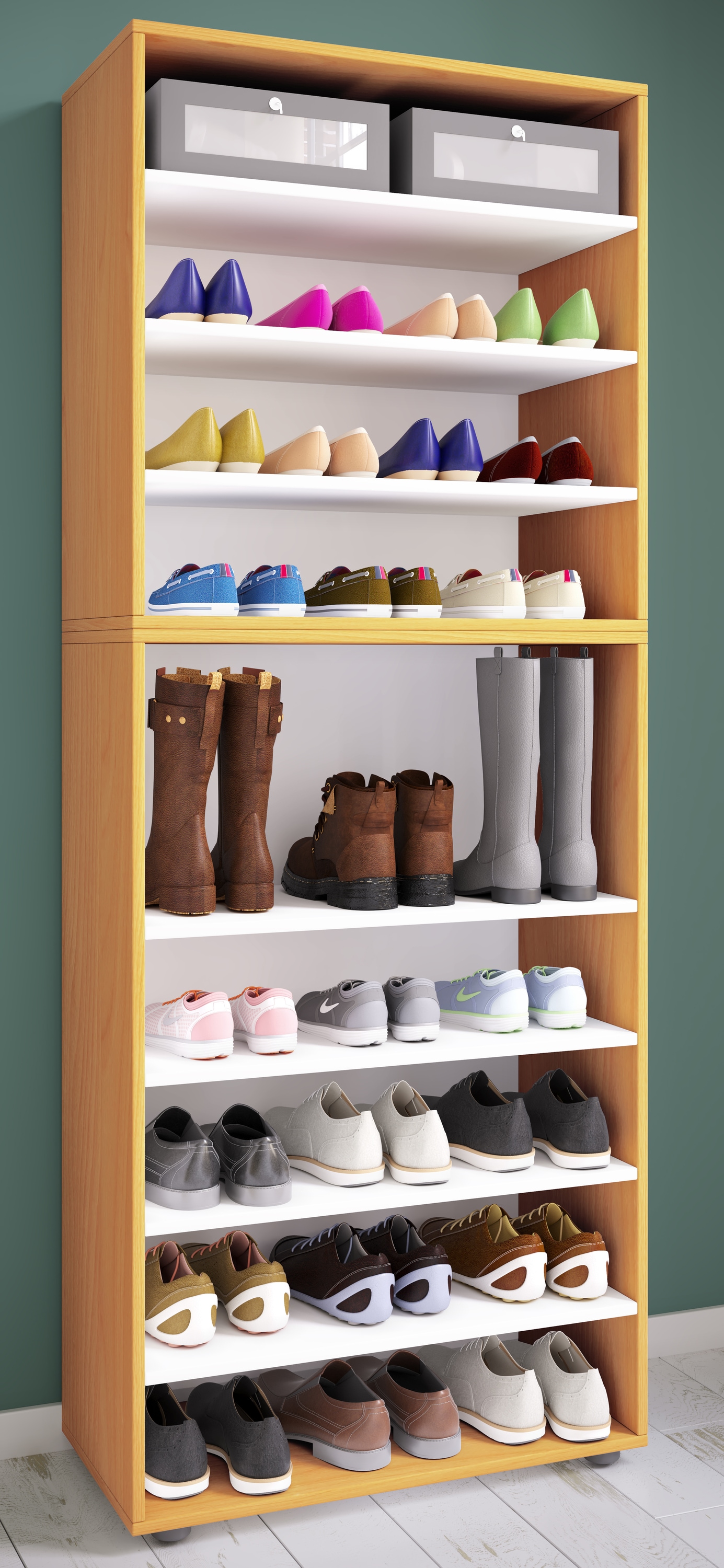 VCM Schuhschrank »VCM Holz-Schuhregal | Maße: H. 183 x B. 70 x T. 37 cm| Allzweckschrank | 9 Fächer | ohne Türen | ¿ Lona«, (1 St.)