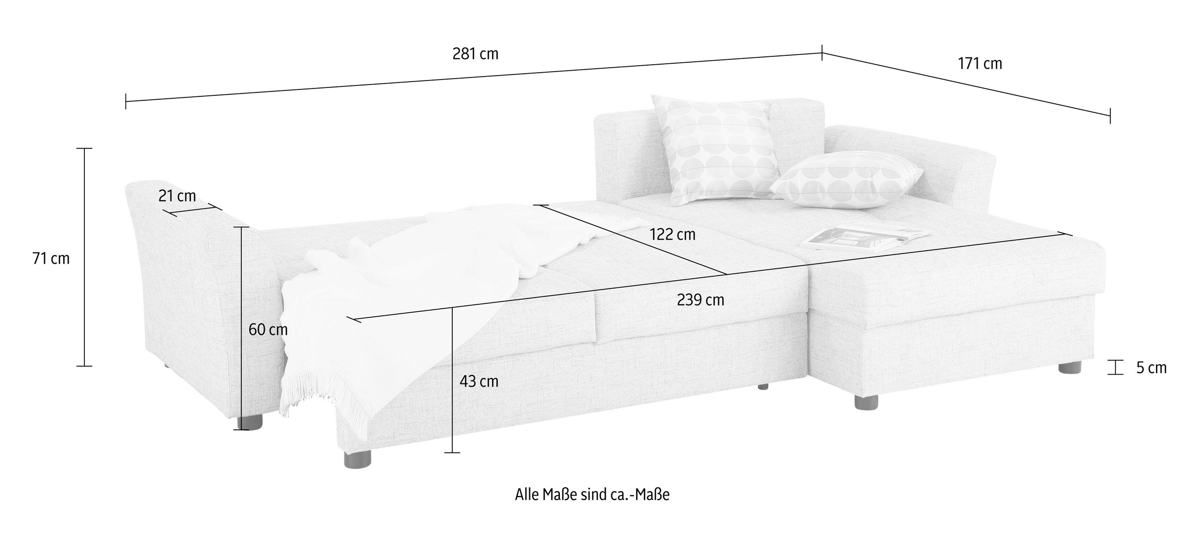 Home affaire Ecksofa »Torben L-Form«, inkl. Bettfunktion und Bettkasten, mit Federkern