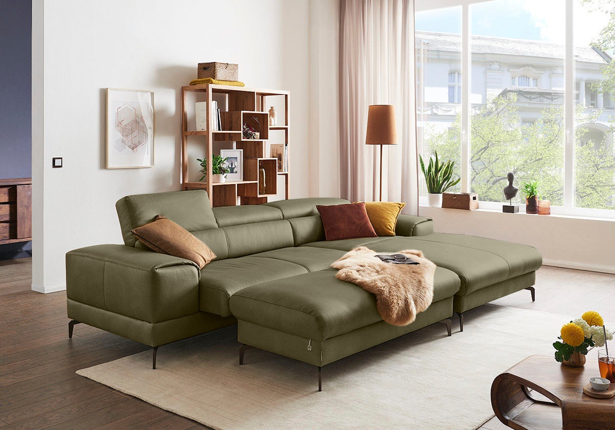 W.SCHILLIG Ecksofa »piedroo, Designsofa mit tollem Sitzkomfort, elegant und bequem, L-Form«, Kopfteilverstellung, wahlweise mit Sitztiefenverstellung, Breite 303cm