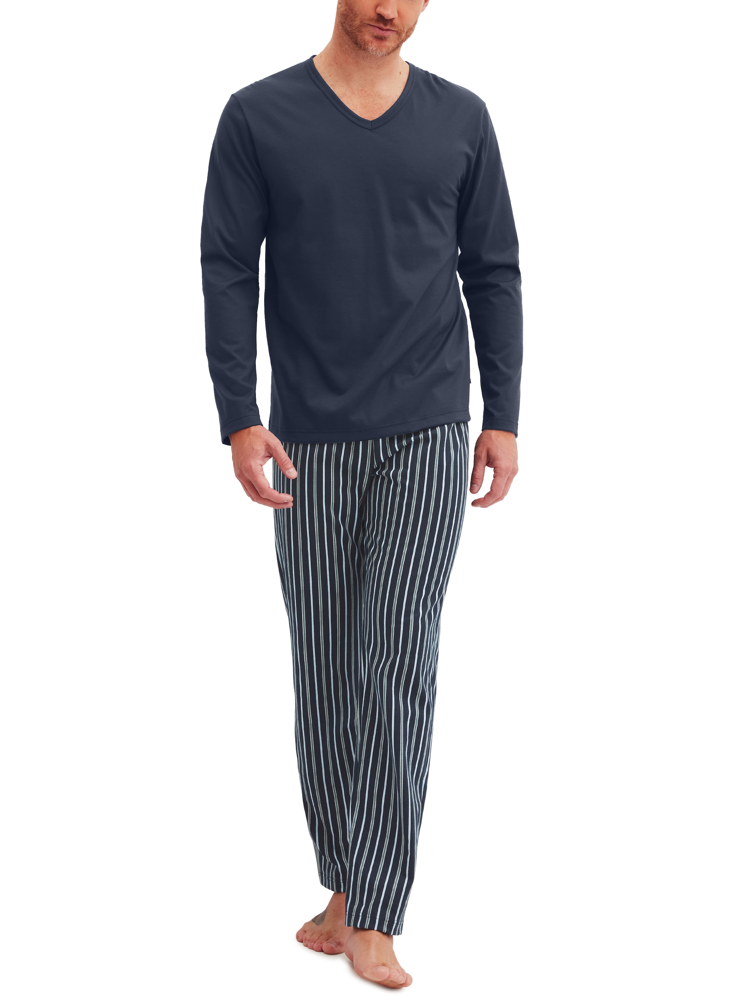 CALIDA Schlafanzug »Cotton Special«, (2 tlg.), Langarm, V-Ausschnitt, Comfort Fit, lange Hose