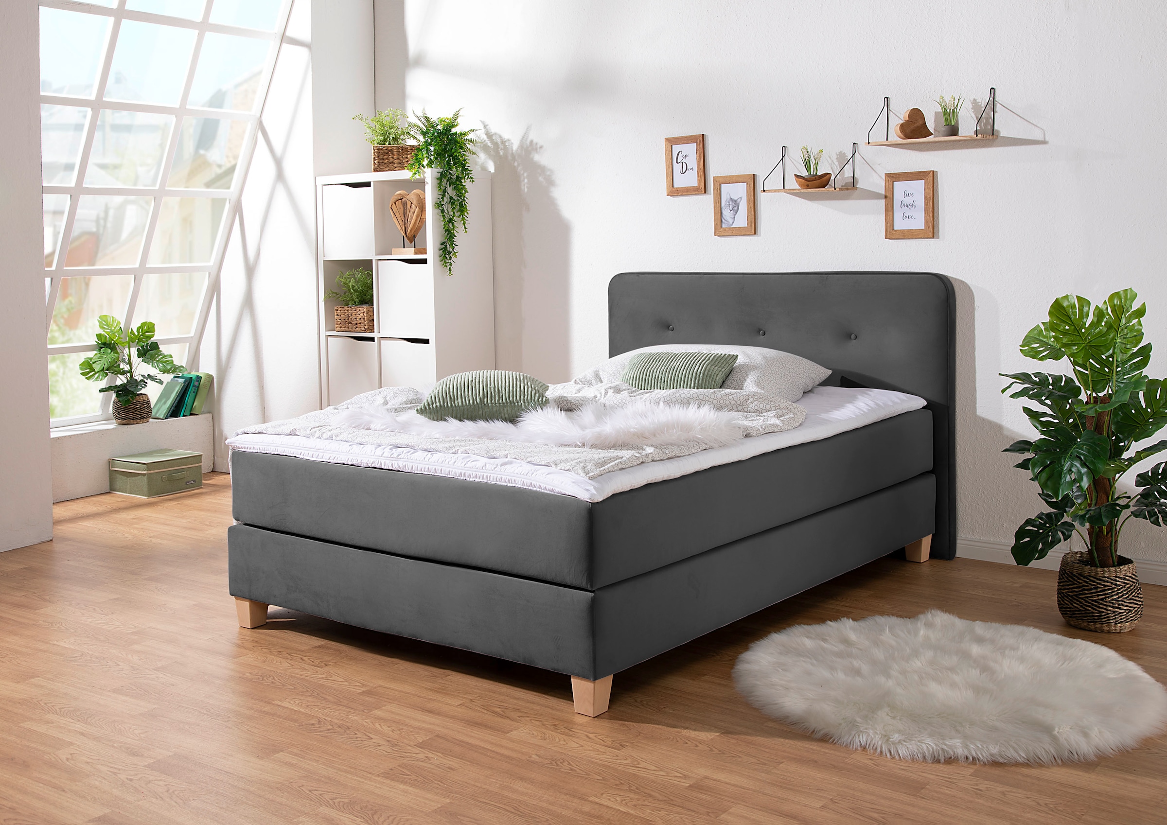 Home affaire Boxspringbett »Fargo«, inkl. Topper, in 3 Matratzenarten, in Samt- oder Strukturstoff
