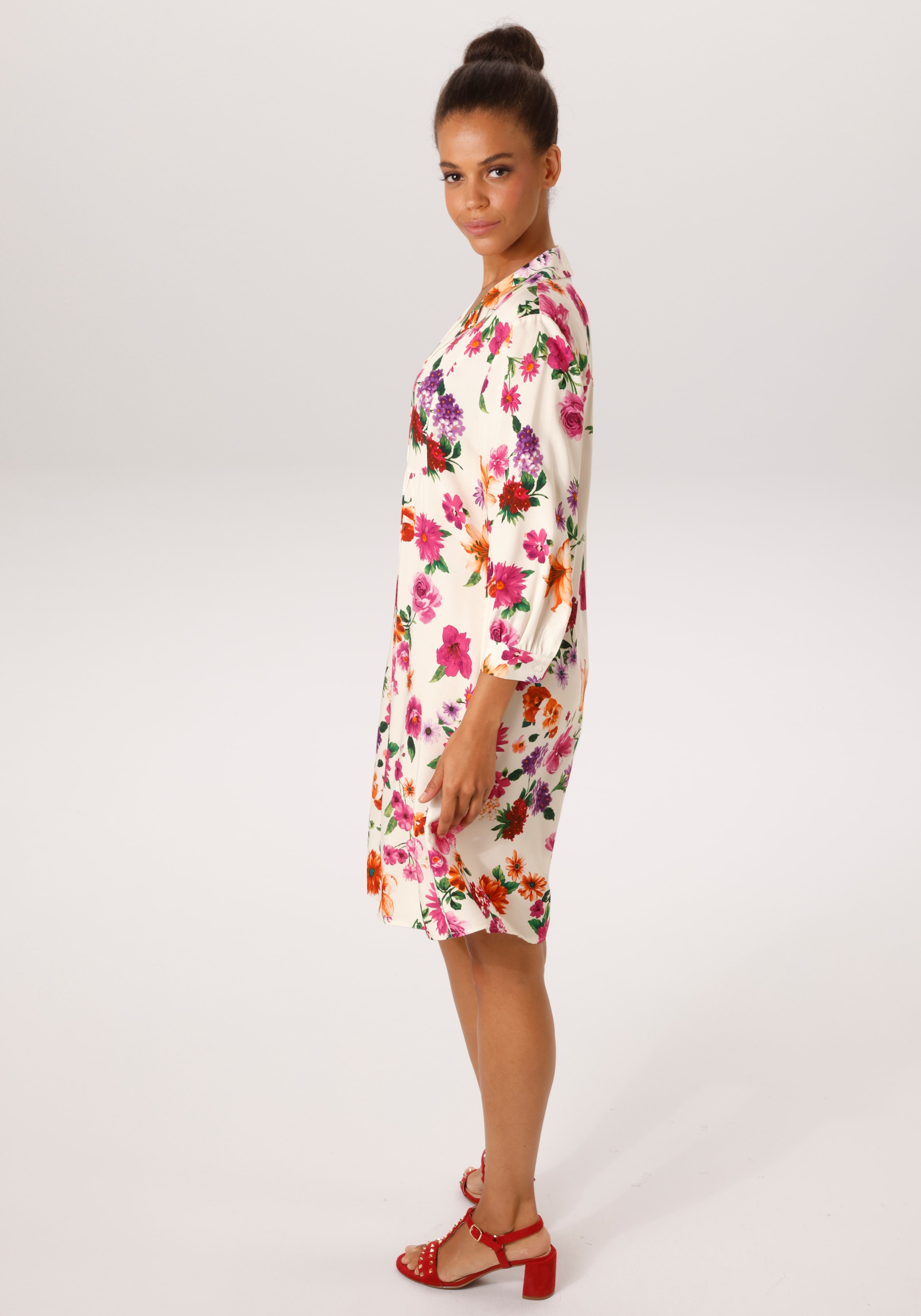 Aniston CASUAL Hemdblusenkleid mit romantischen Blumendruck - jedes Teil ein Unikat - NEUE KOLLEKTION