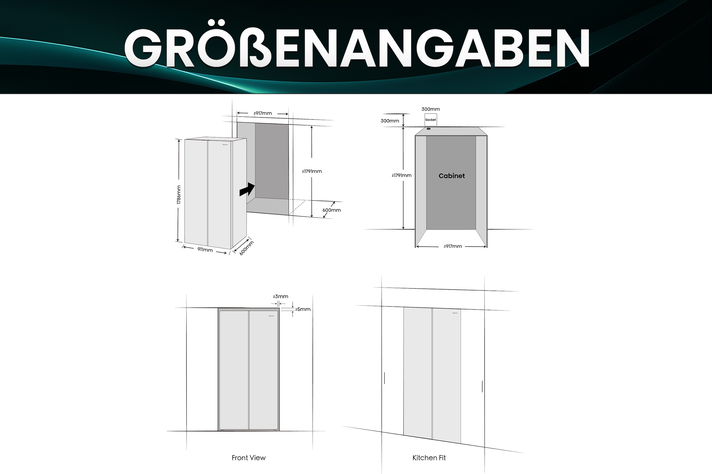 Hisense Side-by-Side »RS3P538NAFE« 178,6 cm hoch 91,1 cm breit einfacher Side by Side mit Premium-Ausstattung