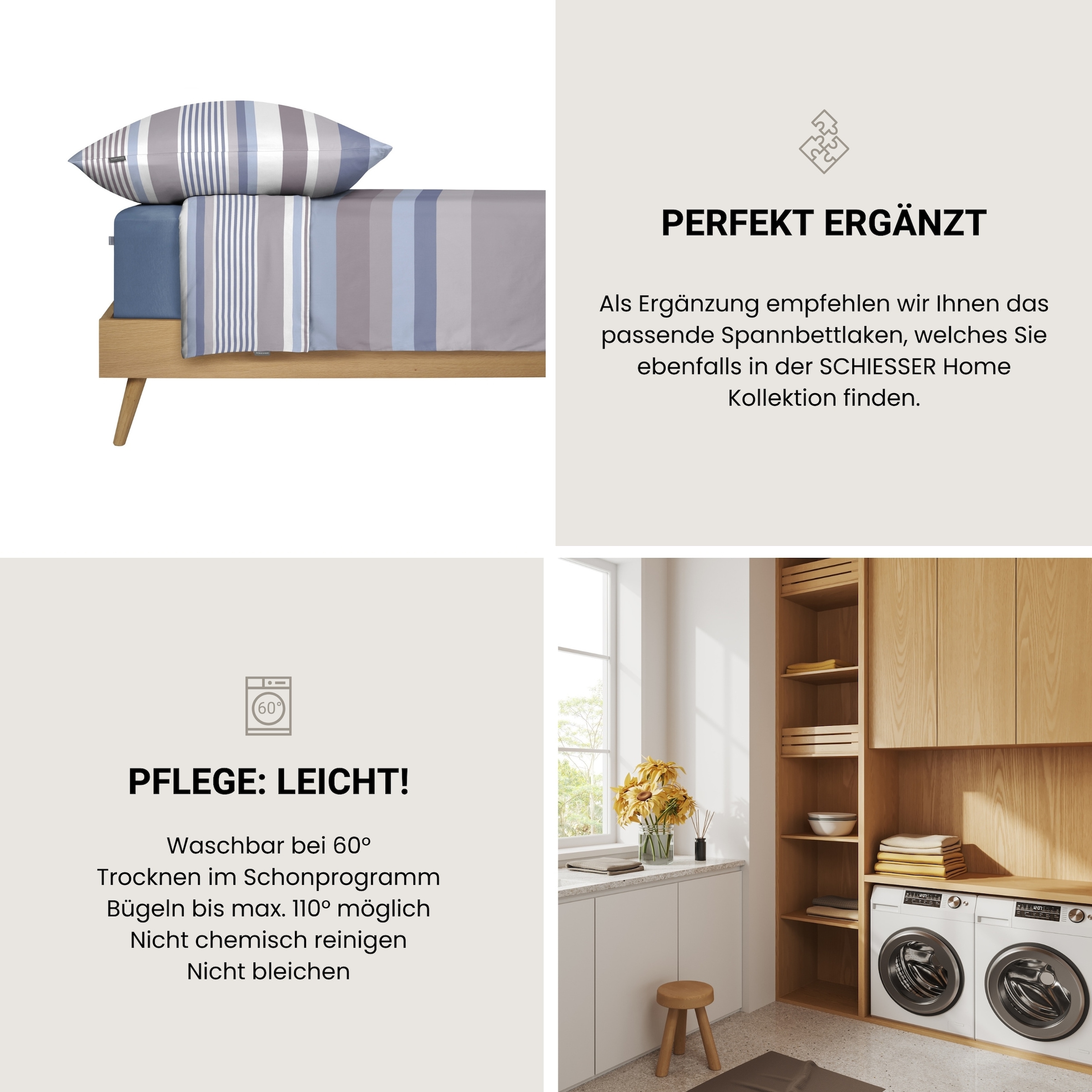 Schiesser Bettwäsche »Hoops aus weichem Baumwoll-Satin mit Streifen-Design« 2 tlg. Made in Green by Oeko-Tex